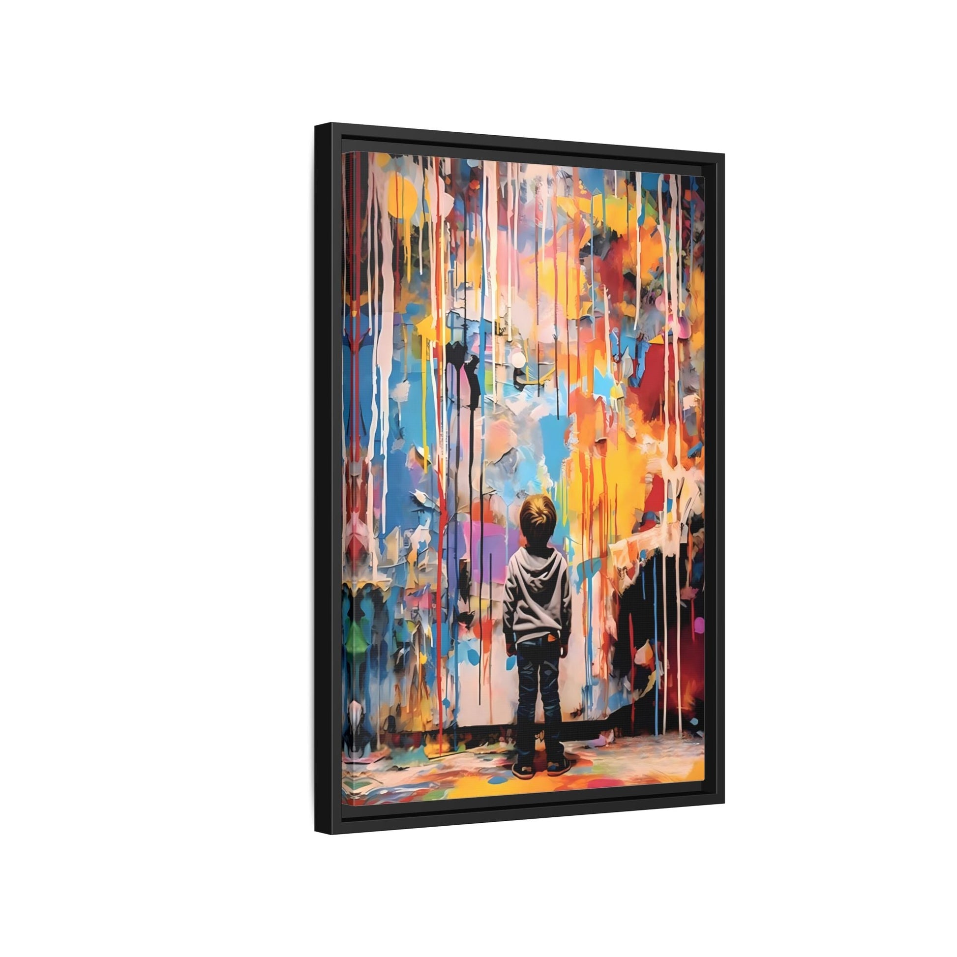 Vibrant Abstract Canvas Banksy Boy - Large Framed Wall Art