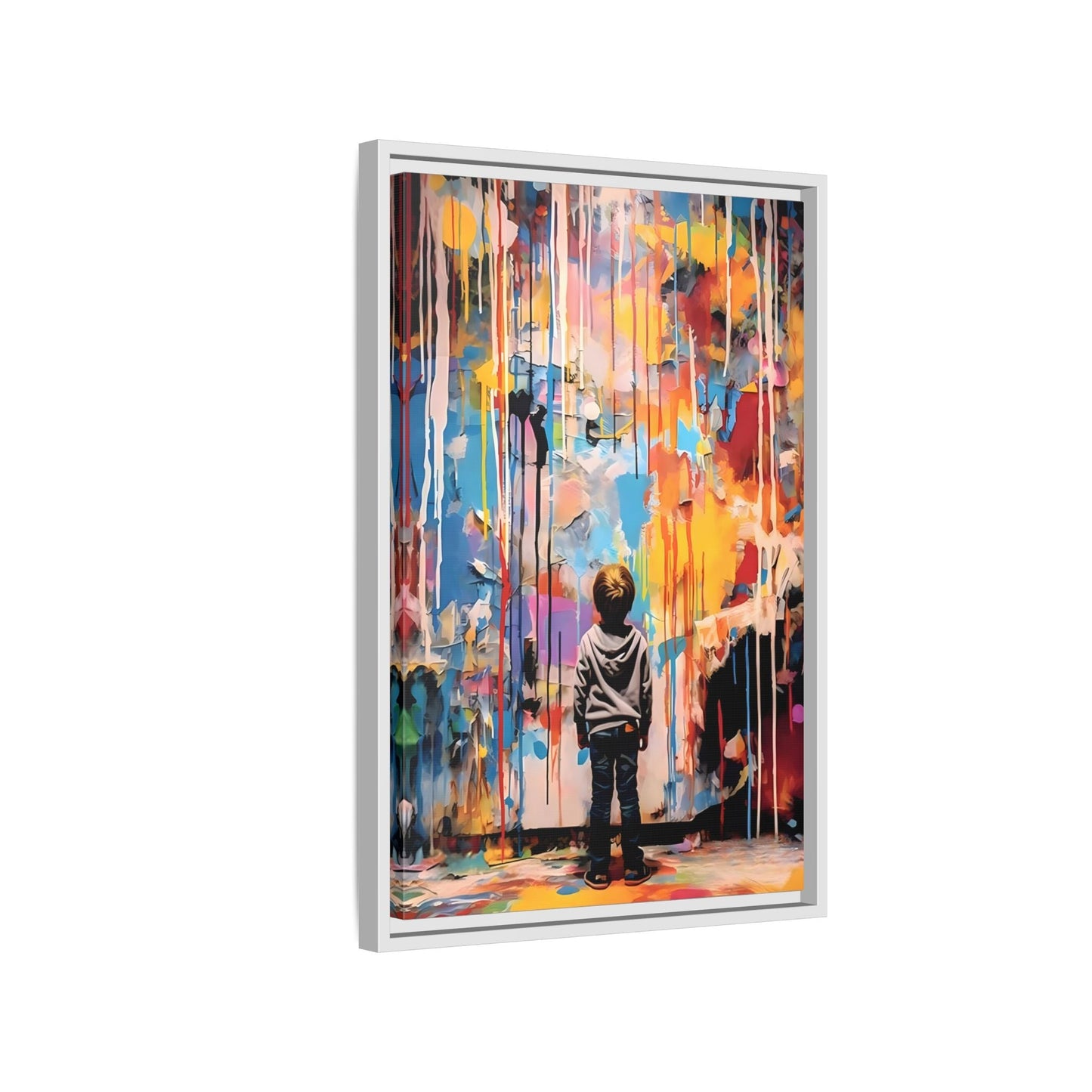Vibrant Abstract Canvas Banksy Boy - Large Framed Wall Art