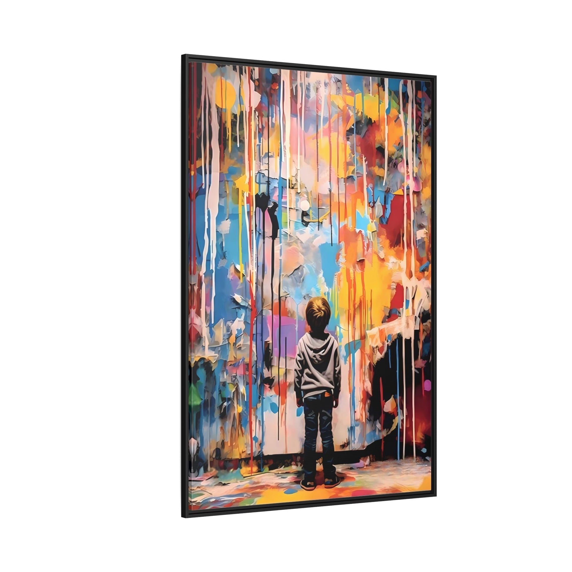 Vibrant Abstract Canvas Banksy Boy - Large Framed Wall Art