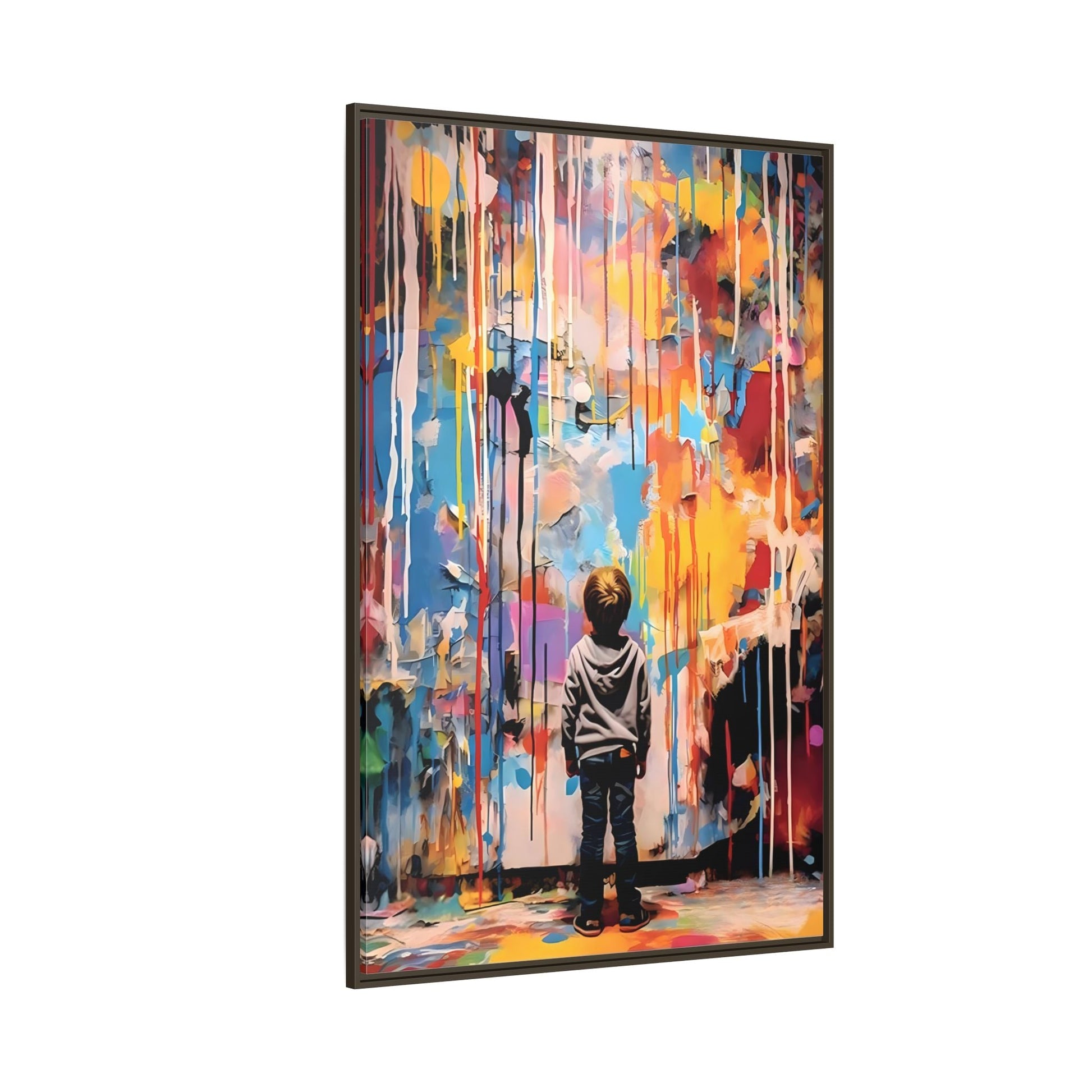 Vibrant Abstract Canvas Banksy Boy - Large Framed Wall Art
