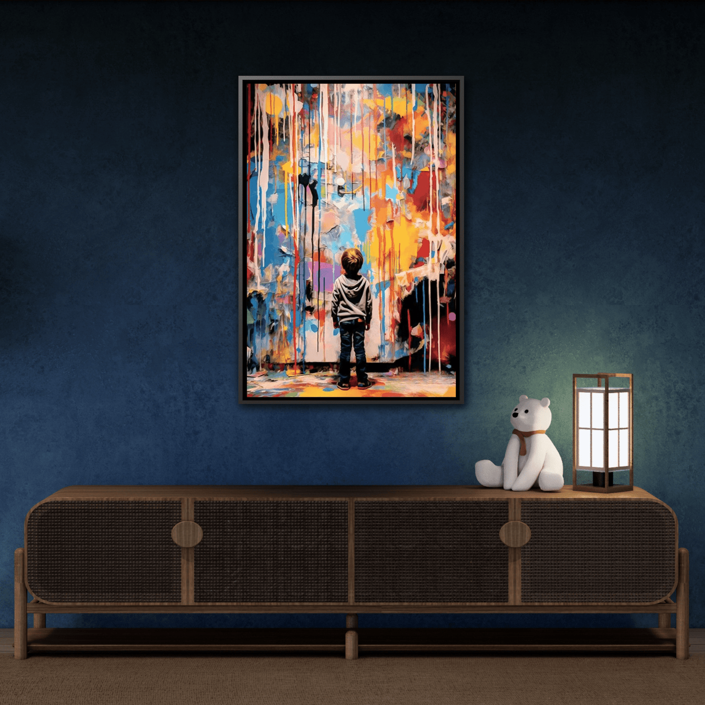 Vibrant Abstract Canvas Banksy Boy - Large Framed Wall Art