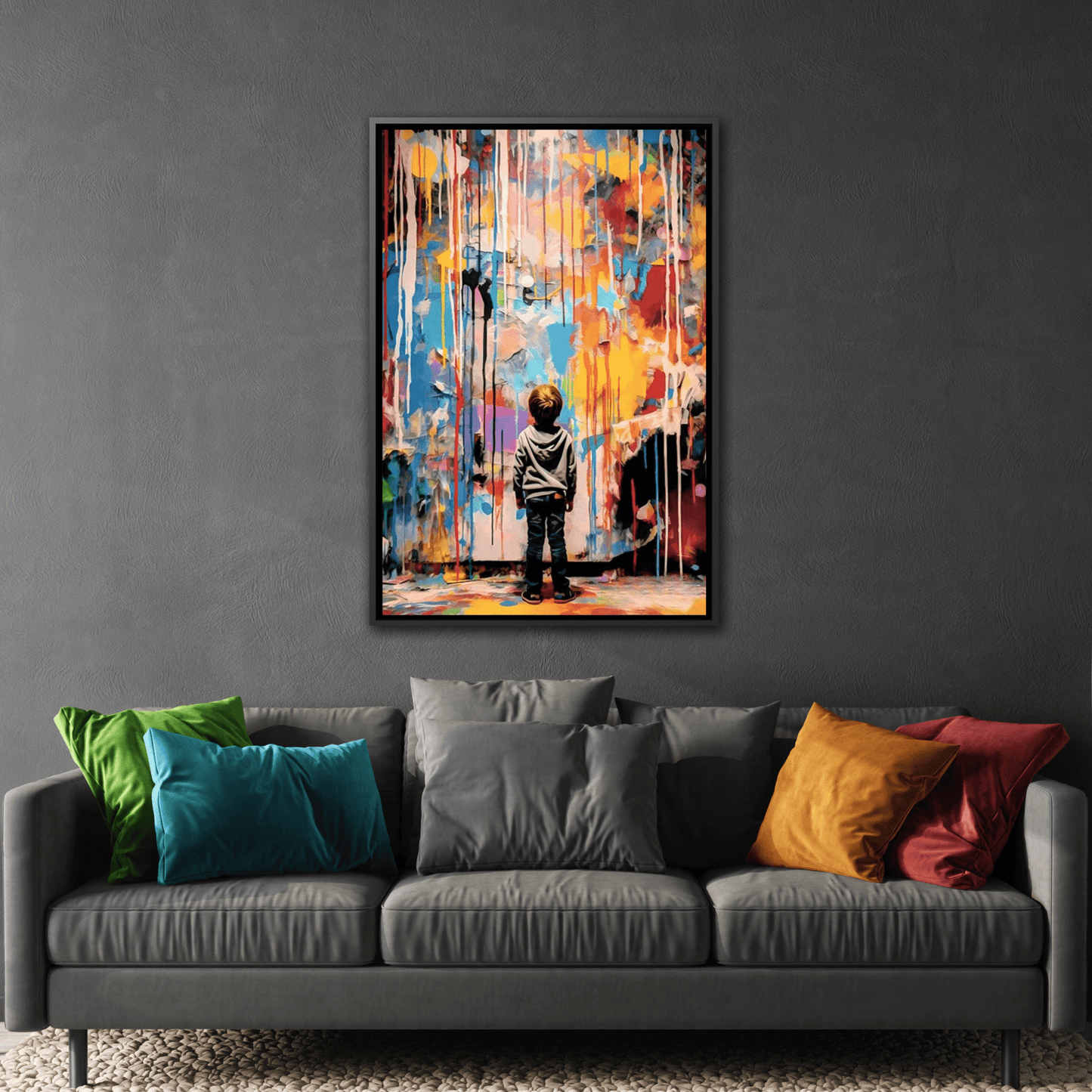 Vibrant Abstract Canvas Banksy Boy - Large Framed Wall Art
