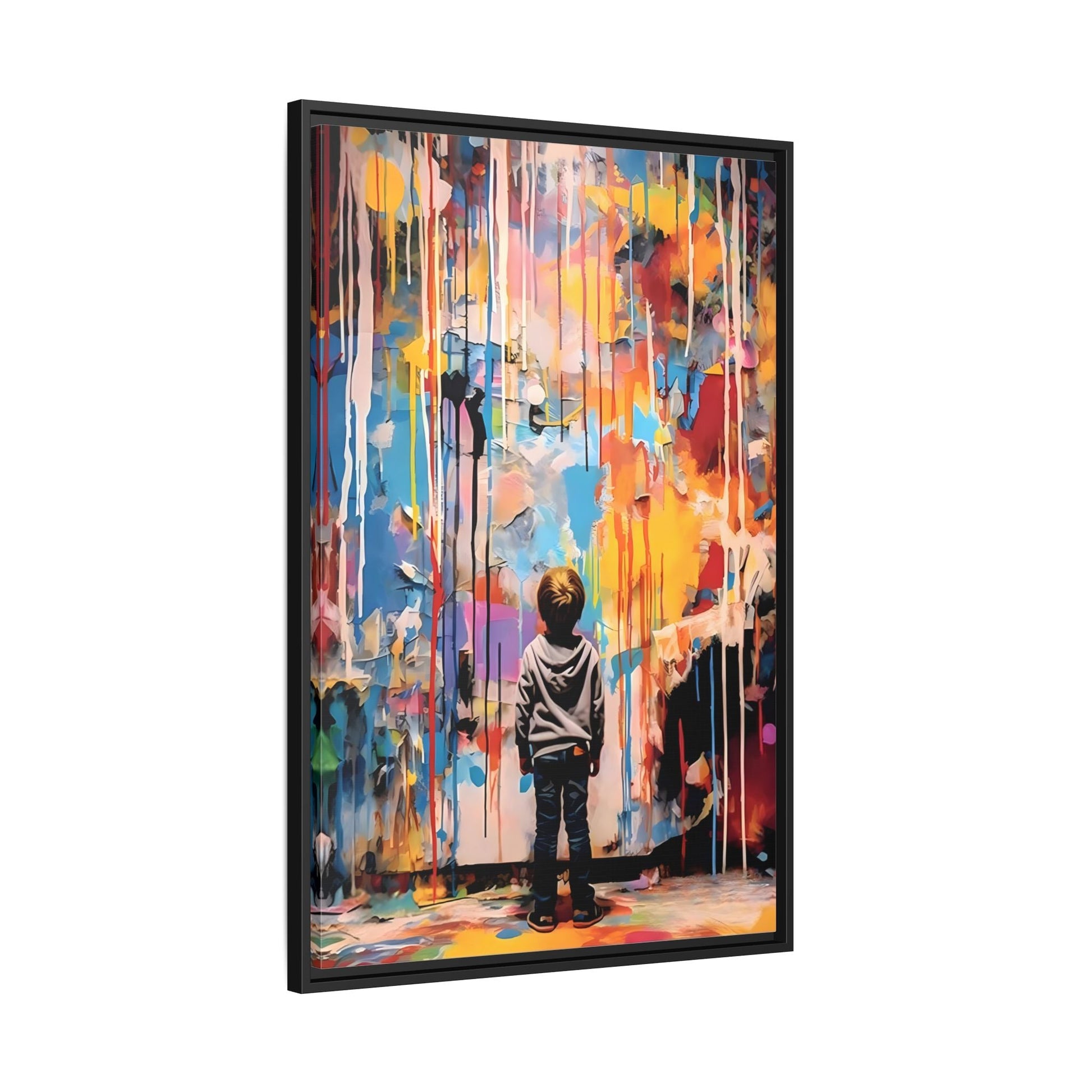 Vibrant Abstract Canvas Banksy Boy - Large Framed Wall Art
