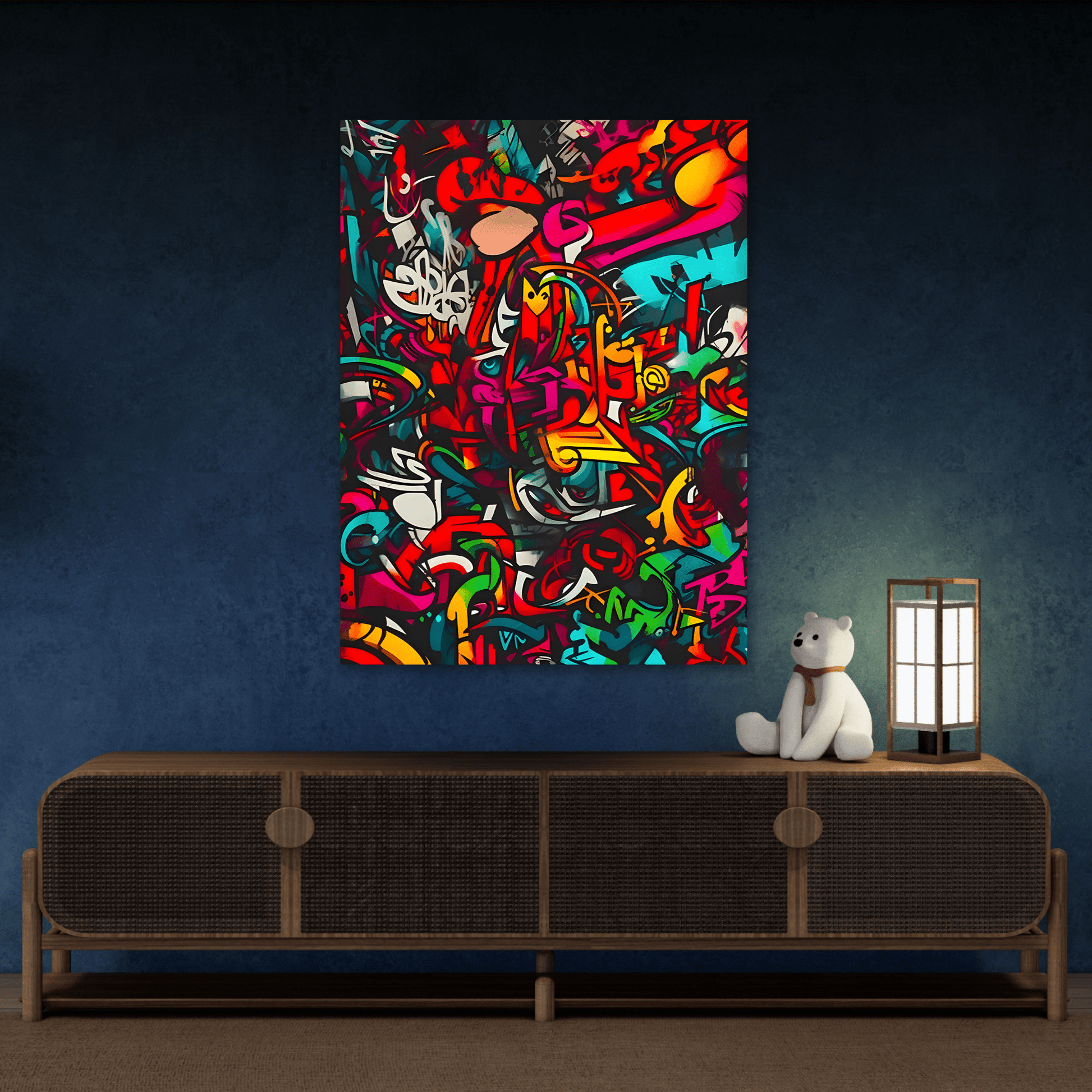 Vibrant Abstract Graffiti Canvas Print - Colorful Over the Bed Wall Art