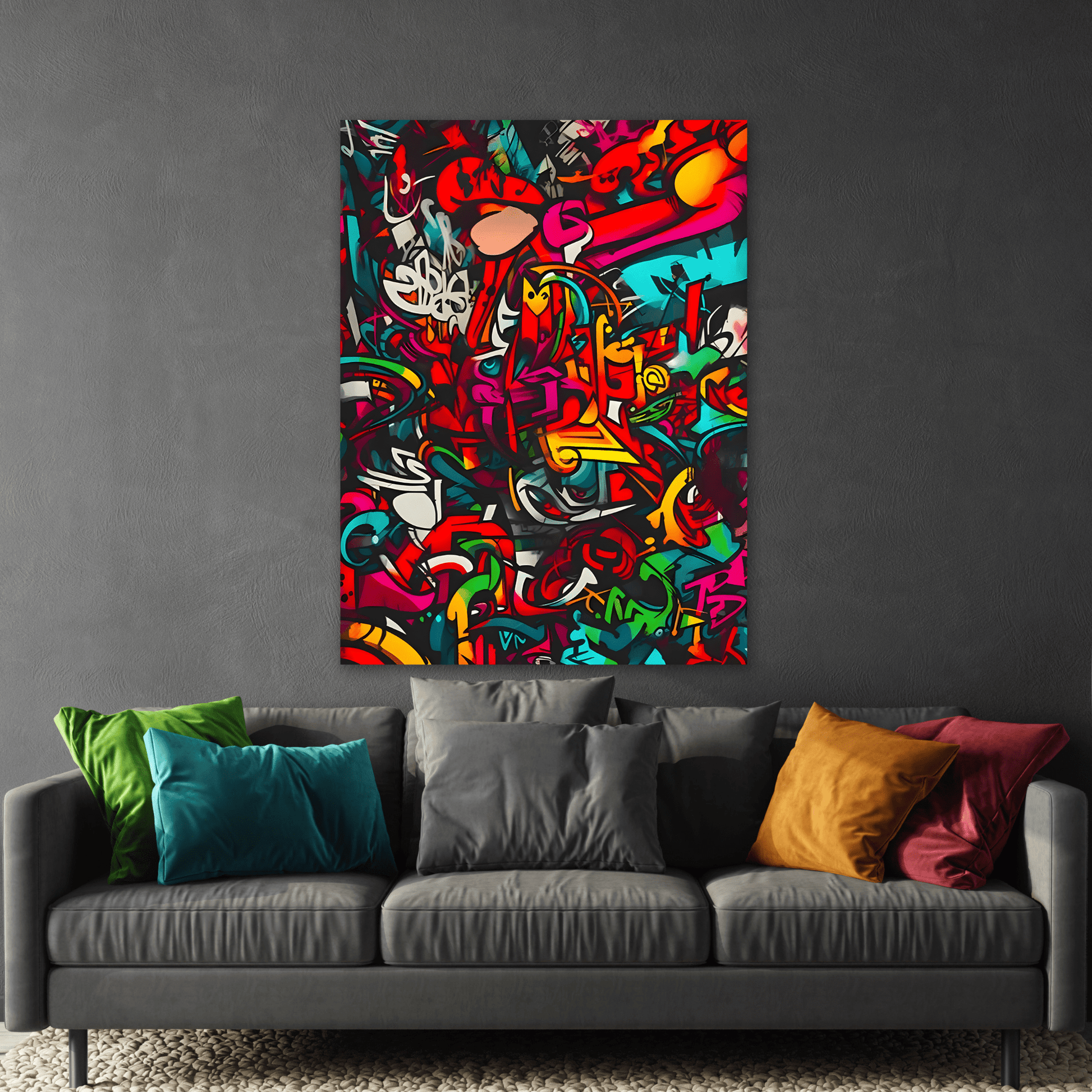 Vibrant Abstract Graffiti Canvas Print - Colorful Over the Bed Wall Art