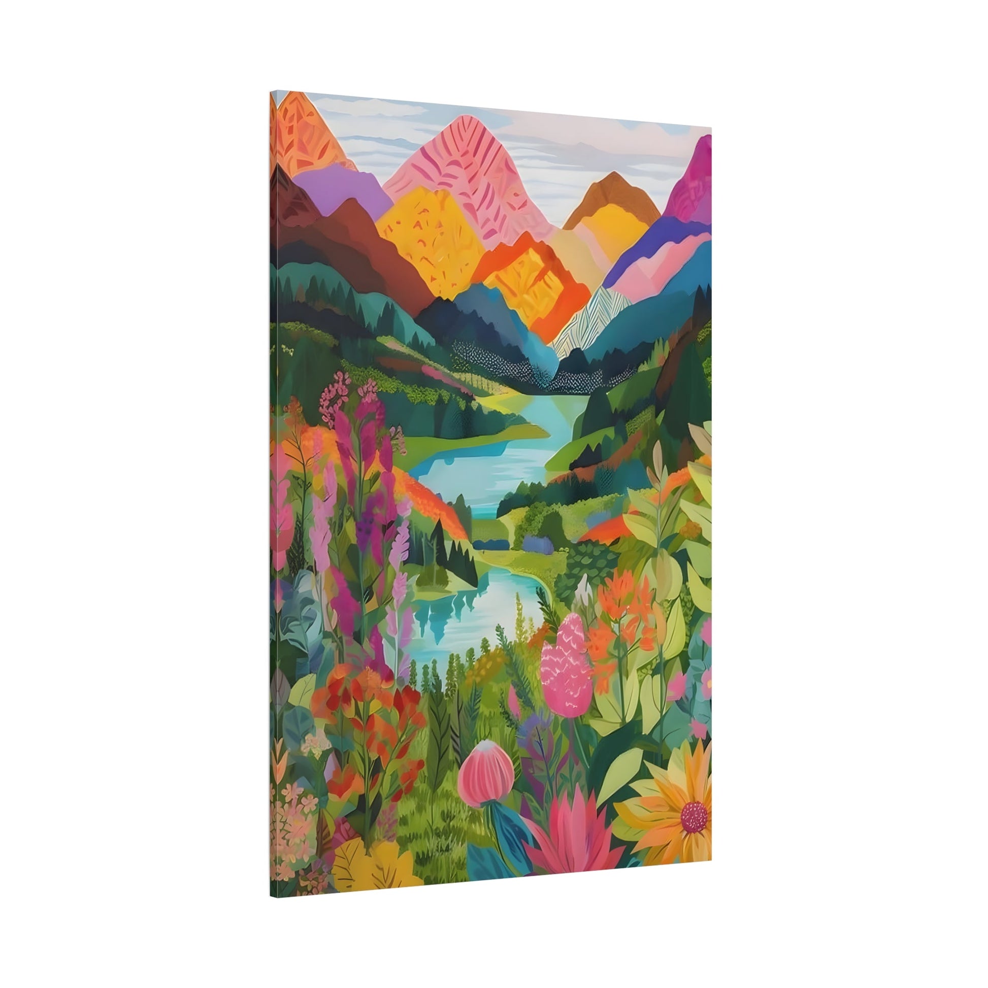 Vibrant Canvas Wall Art Prints - Colorful Abstract Mountain Floral Scene