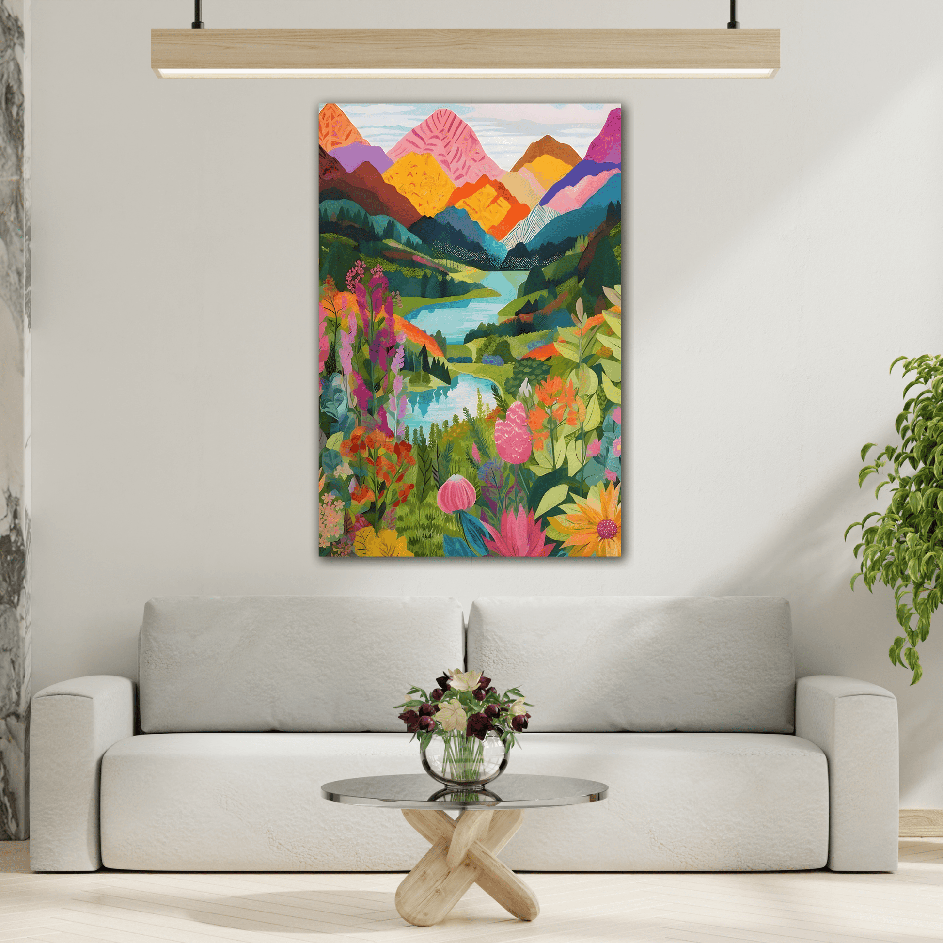 Vibrant Canvas Wall Art Prints - Colorful Abstract Mountain Floral Scene