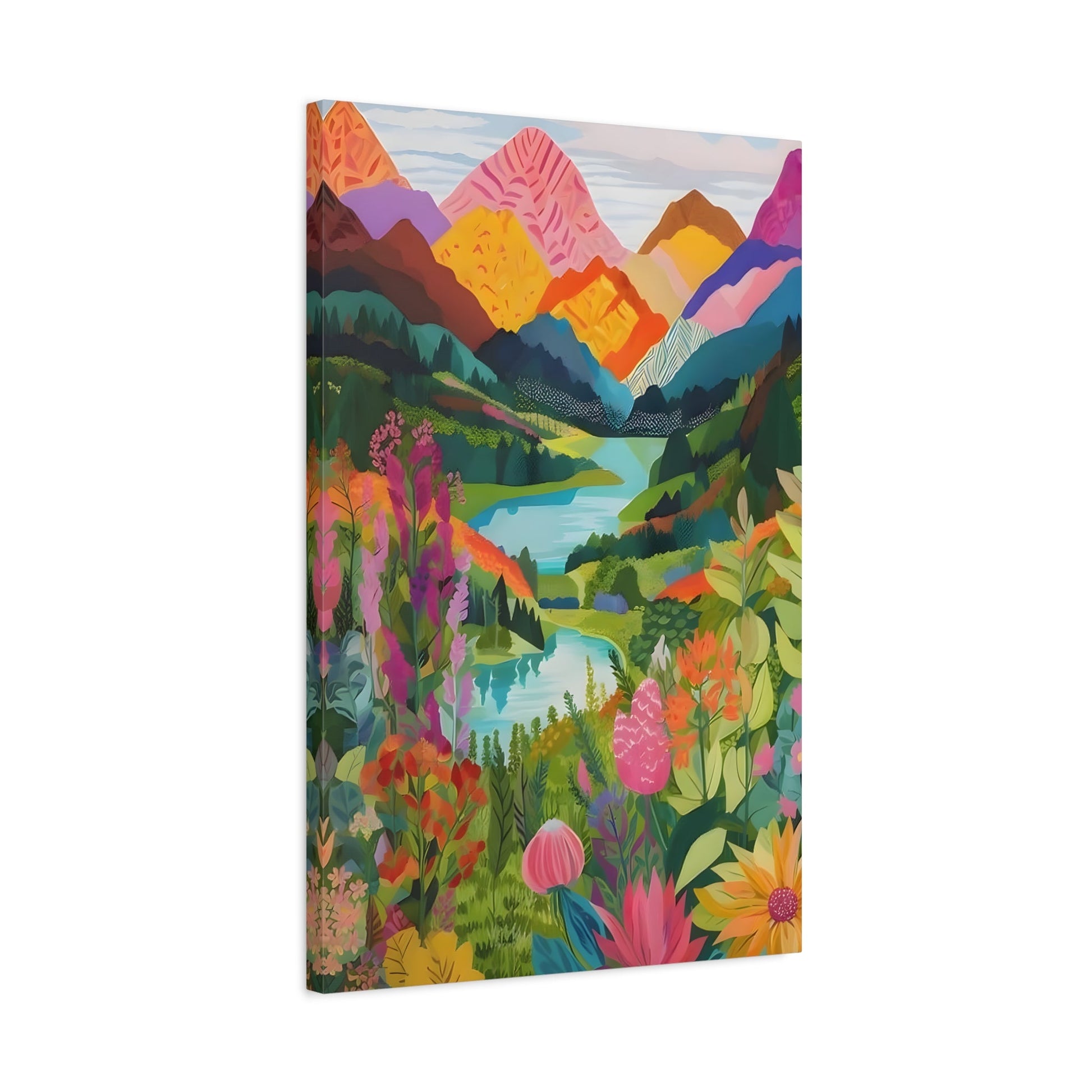 Vibrant Canvas Wall Art Prints - Colorful Abstract Mountain Floral Scene