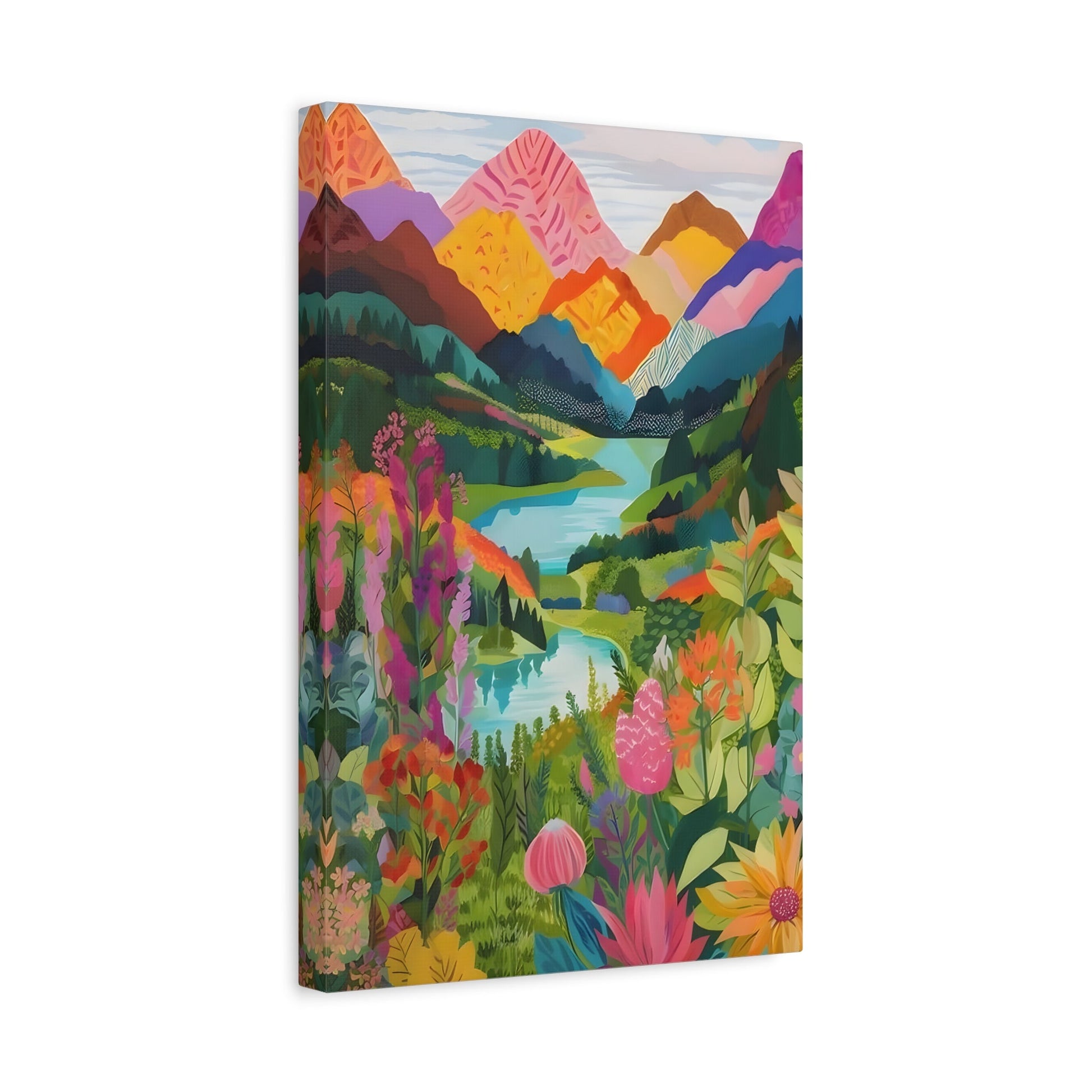 Vibrant Canvas Wall Art Prints - Colorful Abstract Mountain Floral Scene
