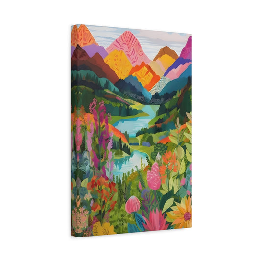 Vibrant Canvas Wall Art Prints - Colorful Abstract Mountain Floral Scene