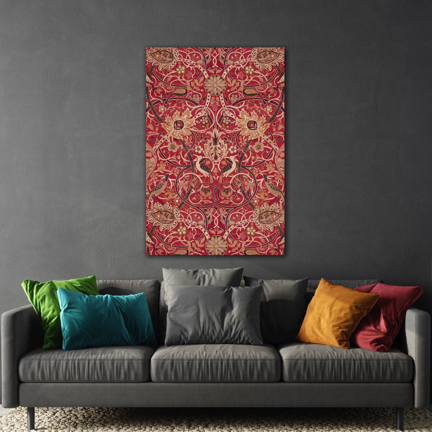 Victorian Elegance Floral Canvas Print - Ornate Red and Gold Pattern