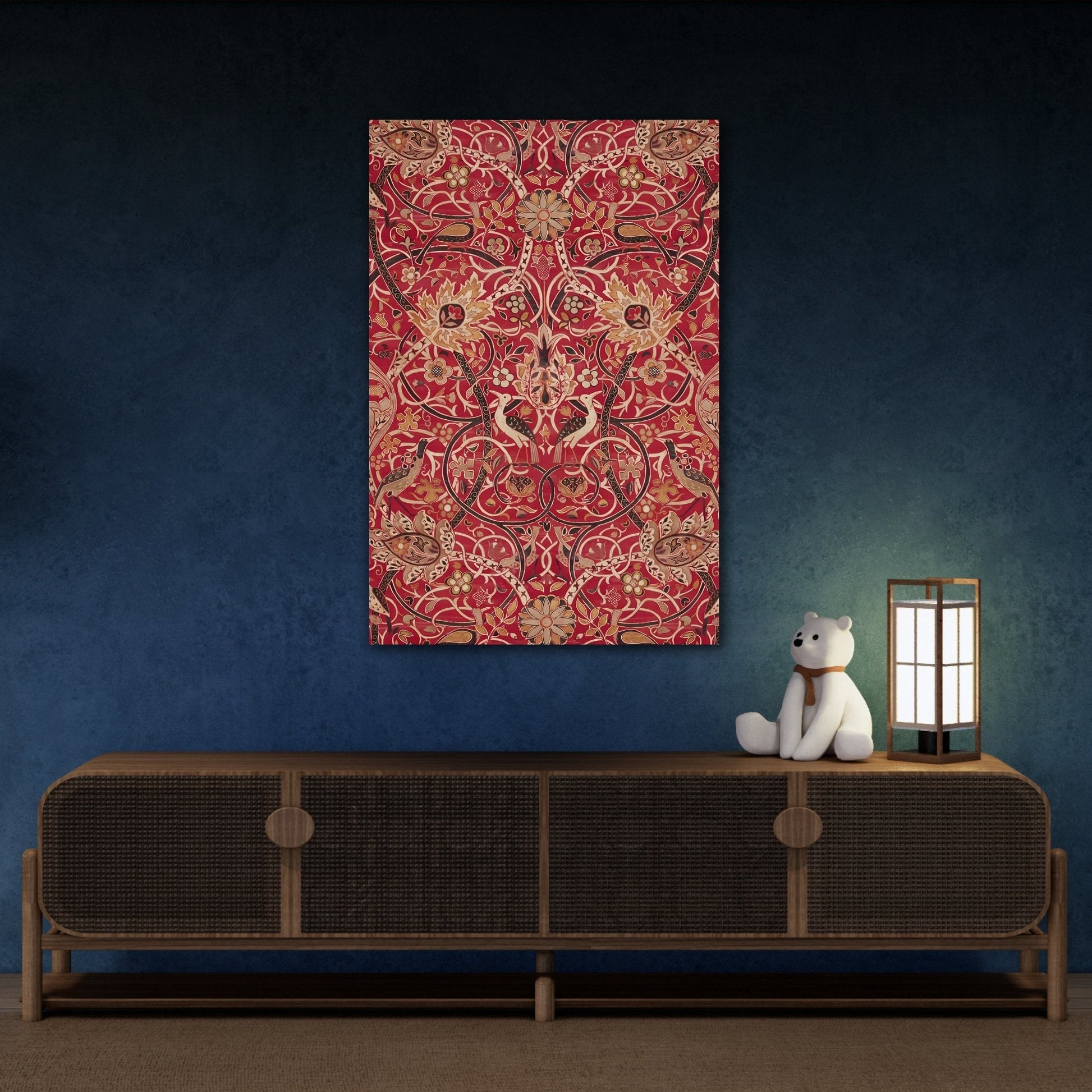Victorian Elegance Floral Canvas Print - Ornate Red and Gold Pattern