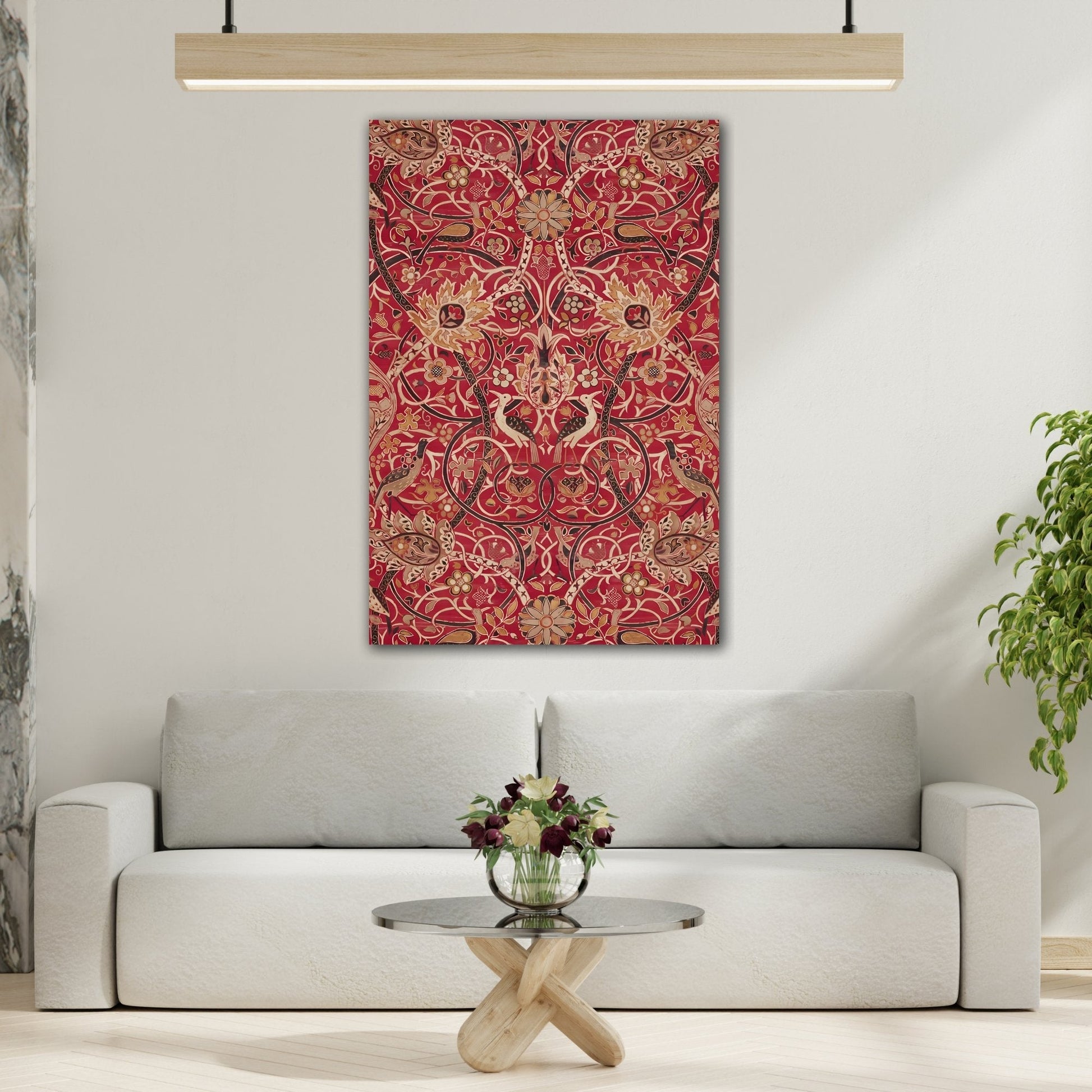 Victorian Elegance Floral Canvas Print - Ornate Red and Gold Pattern