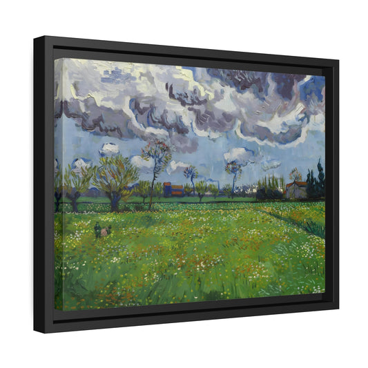 Vincent van Gogh Landscape Under a Turbulent Sky - Famous Framed Canvas Wall Art Print in Black Pinewood Frame