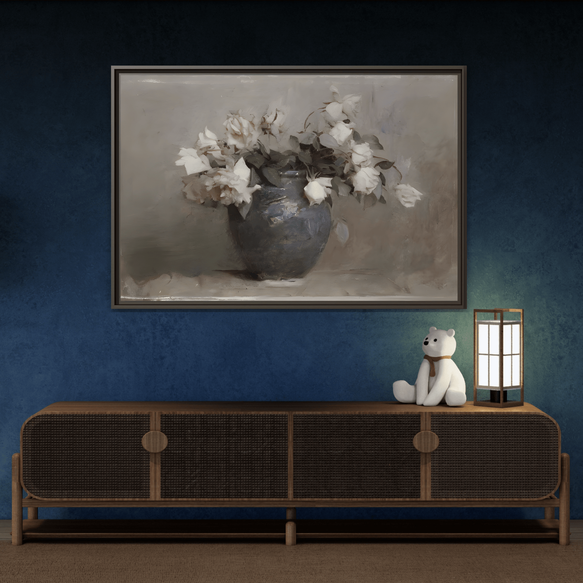 Vintage Botanical Canvas Wall Art, Flower in Vase Farmhouse Print