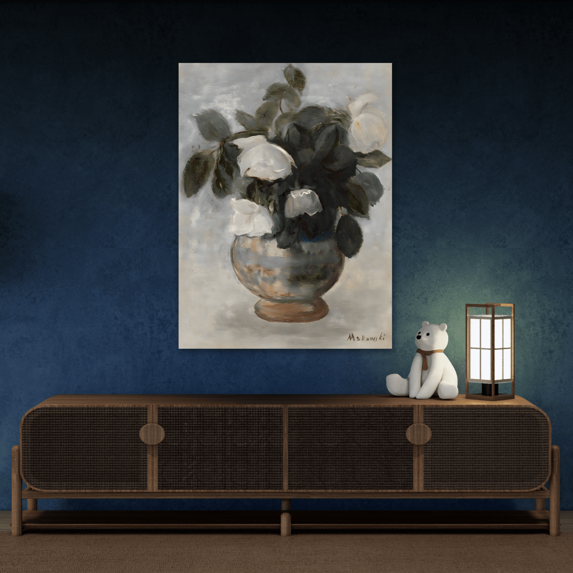 Vintage Floral Botanical Canvas Wall Art - Large Still Life Flower Vase