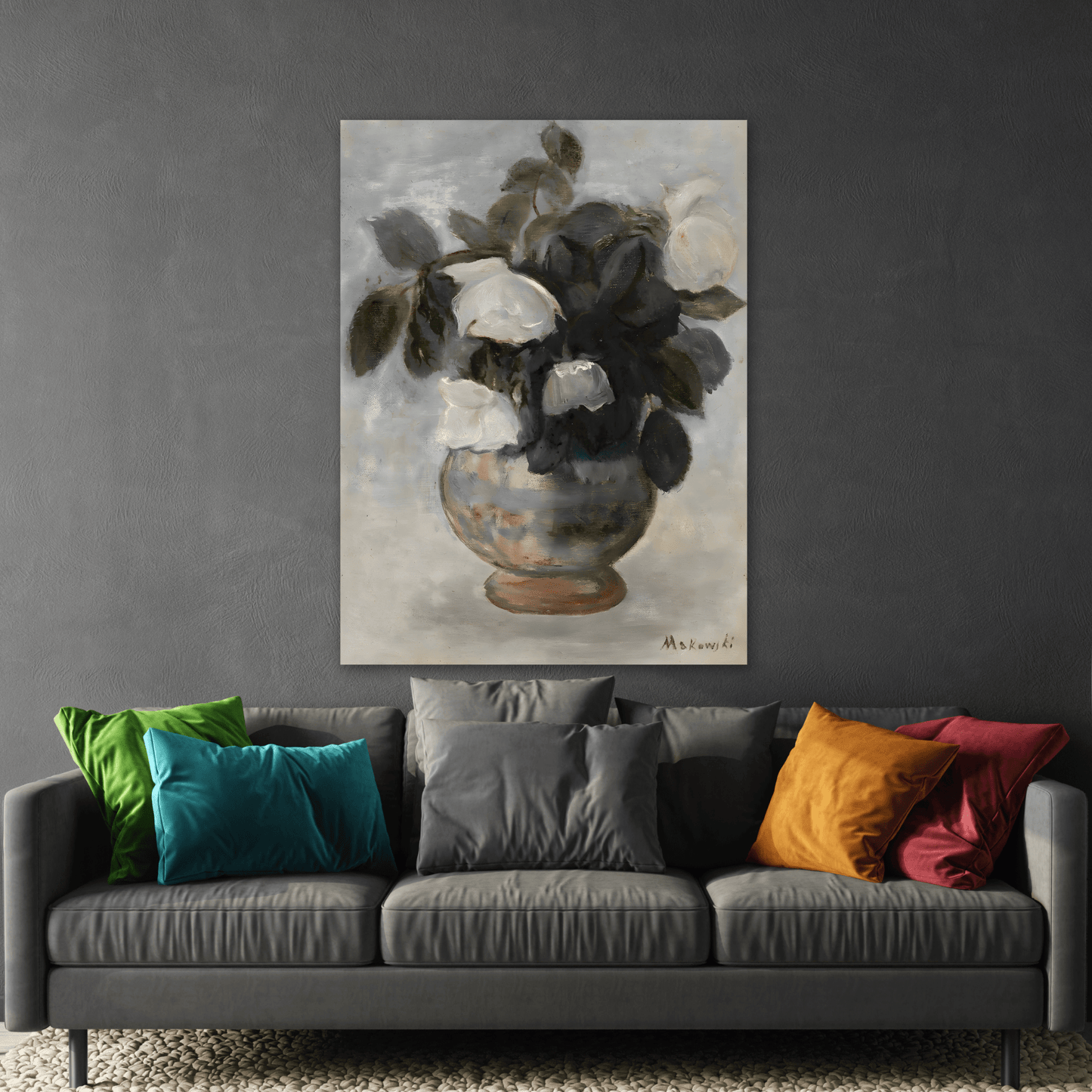 Vintage Floral Botanical Canvas Wall Art - Large Still Life Flower Vase