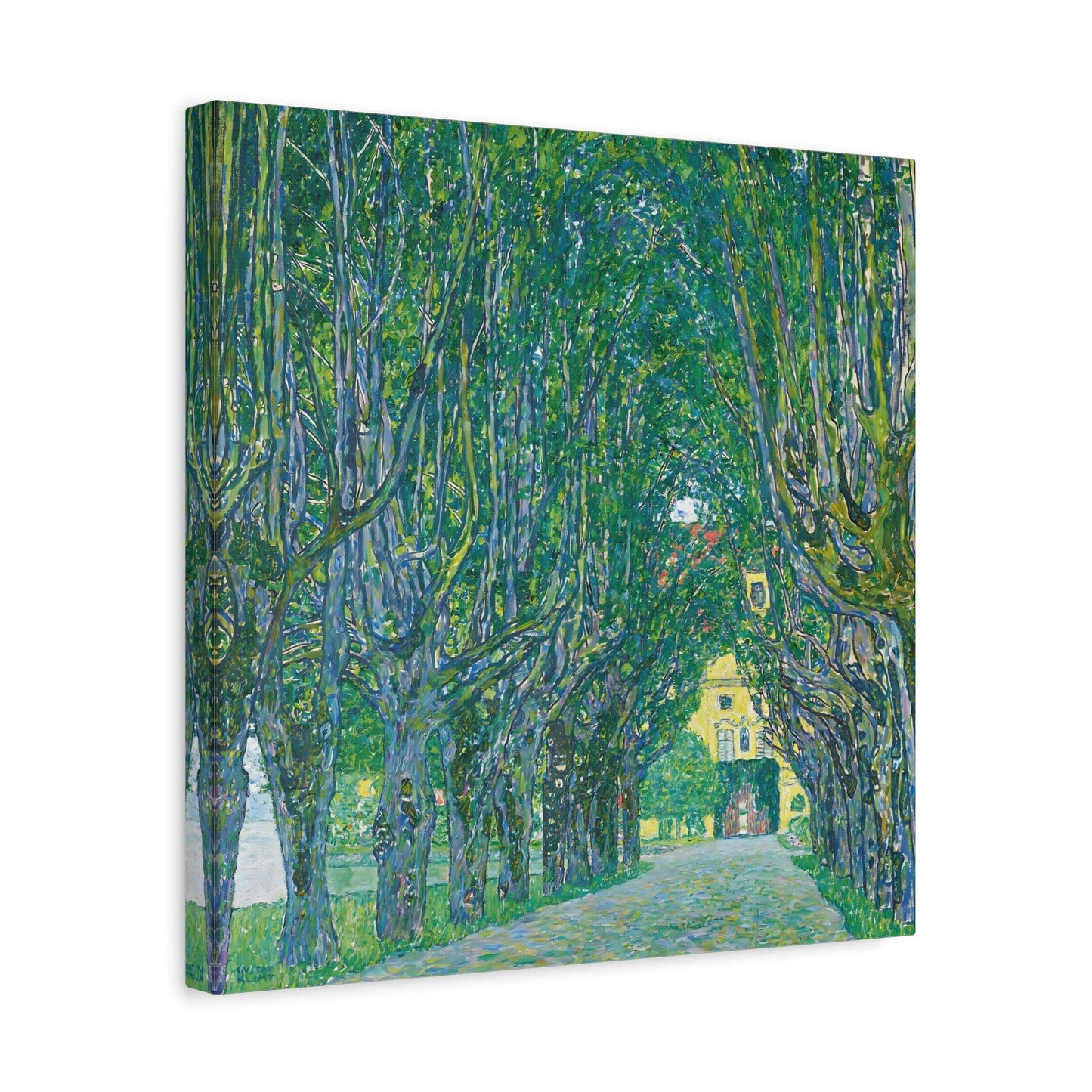 Vintage Gustav Klimt Avenue in the Park Landscape - Famous Green Tree Square Canvas Wall Art Print