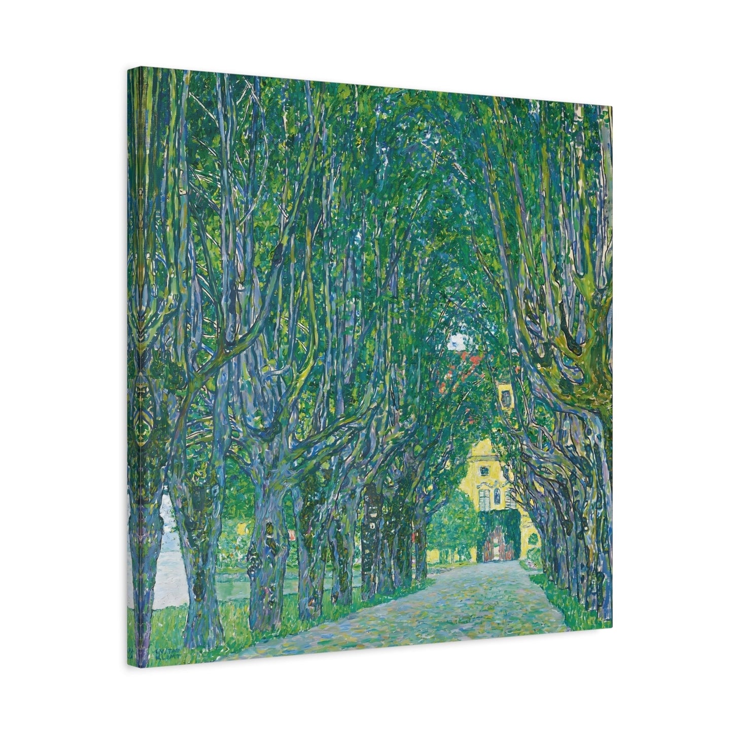 Vintage Gustav Klimt Avenue in the Park Landscape - Famous Green Tree Square Canvas Wall Art Print