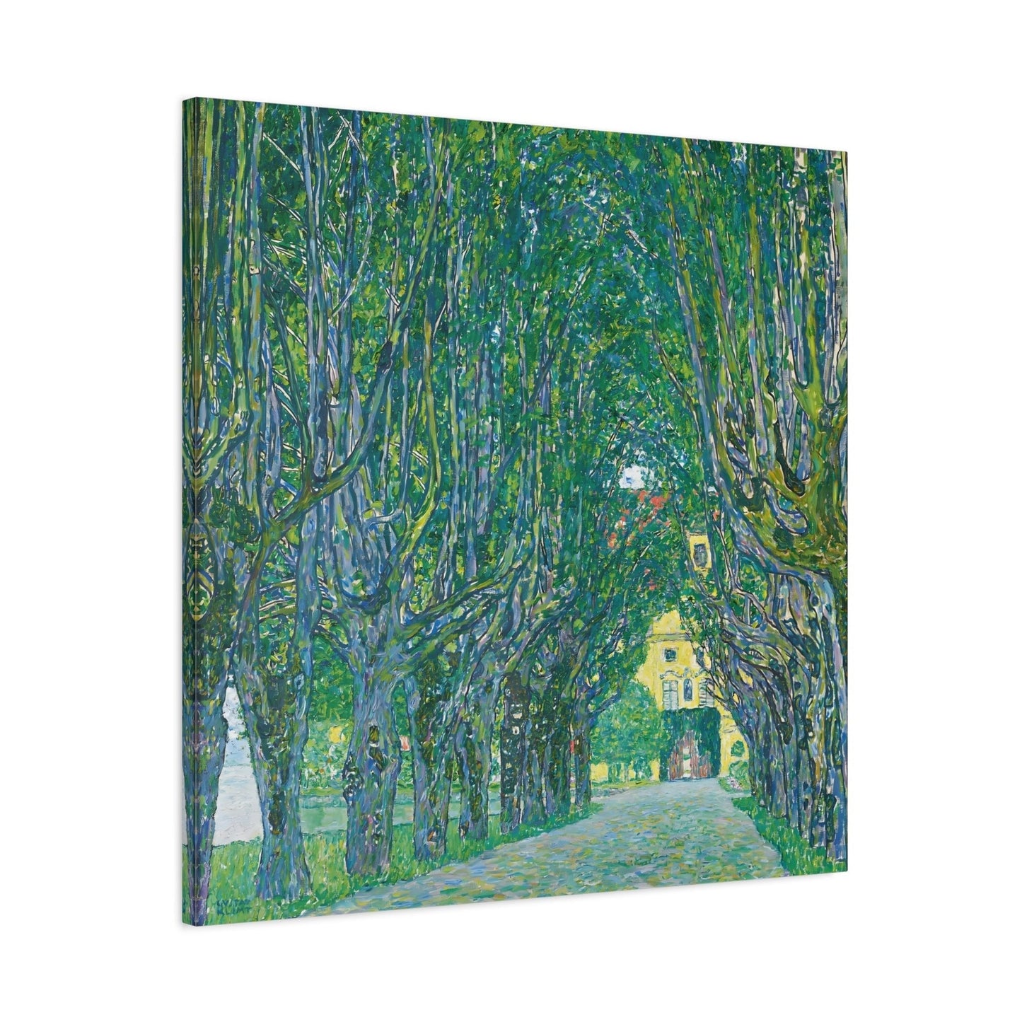 Vintage Gustav Klimt Avenue in the Park Landscape - Famous Green Tree Square Canvas Wall Art Print