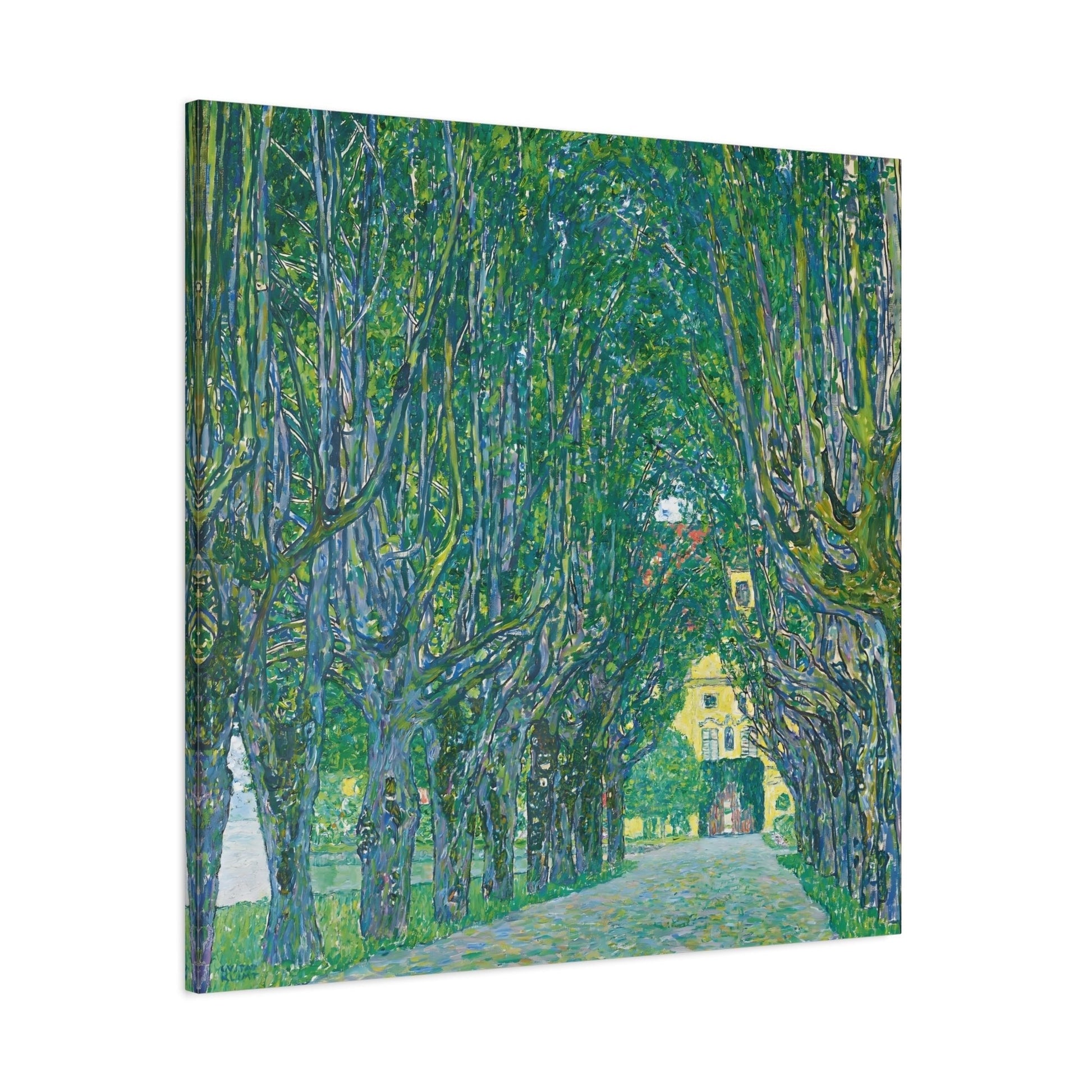 Vintage Gustav Klimt Avenue in the Park Landscape - Famous Green Tree Square Canvas Wall Art Print