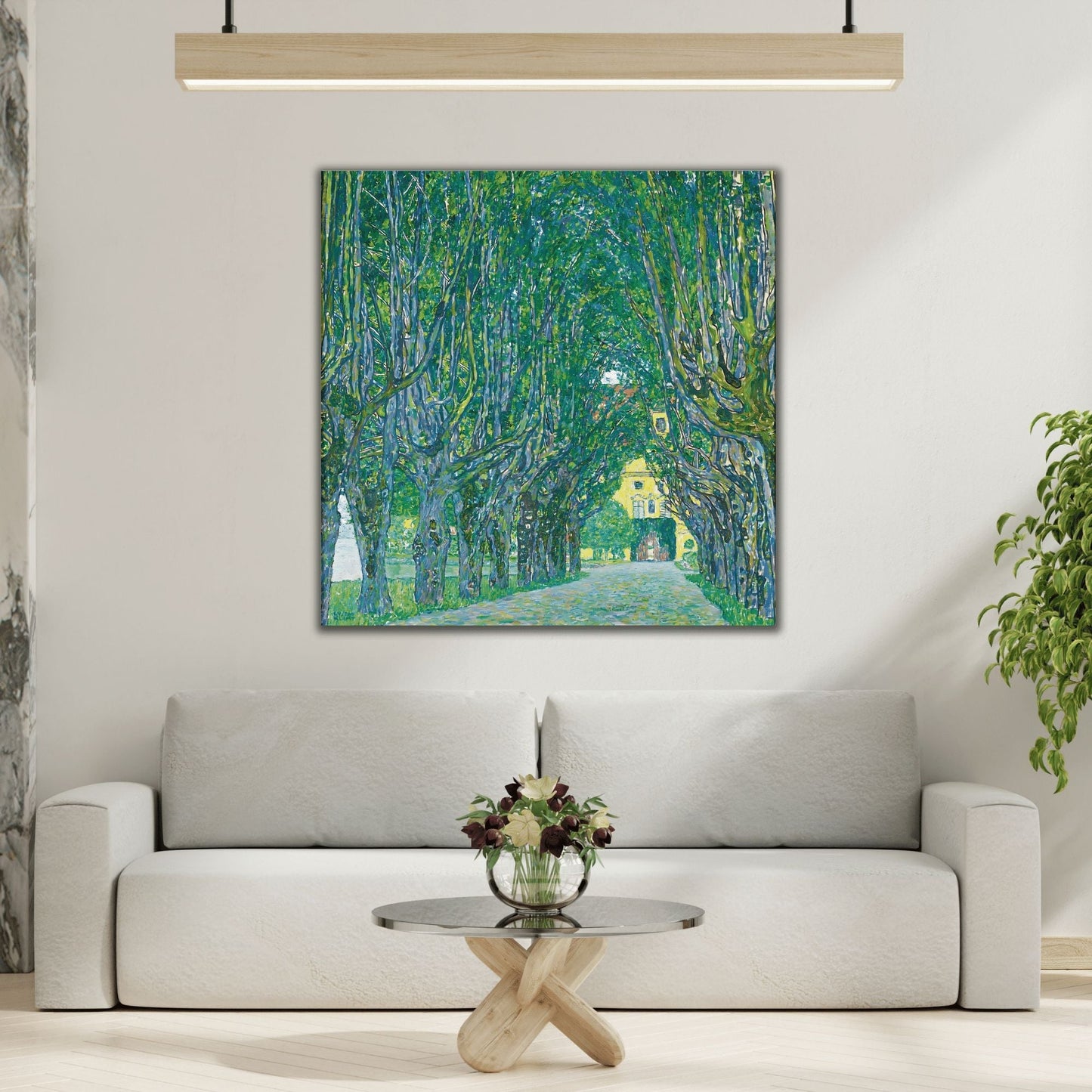 Vintage Gustav Klimt Avenue in the Park Landscape - Famous Green Tree Square Canvas Wall Art Print