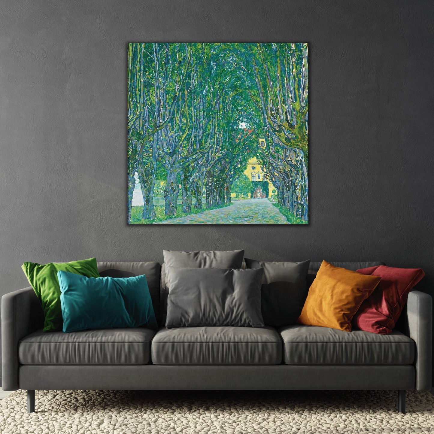 Vintage Gustav Klimt Avenue in the Park Landscape - Famous Green Tree Square Canvas Wall Art Print