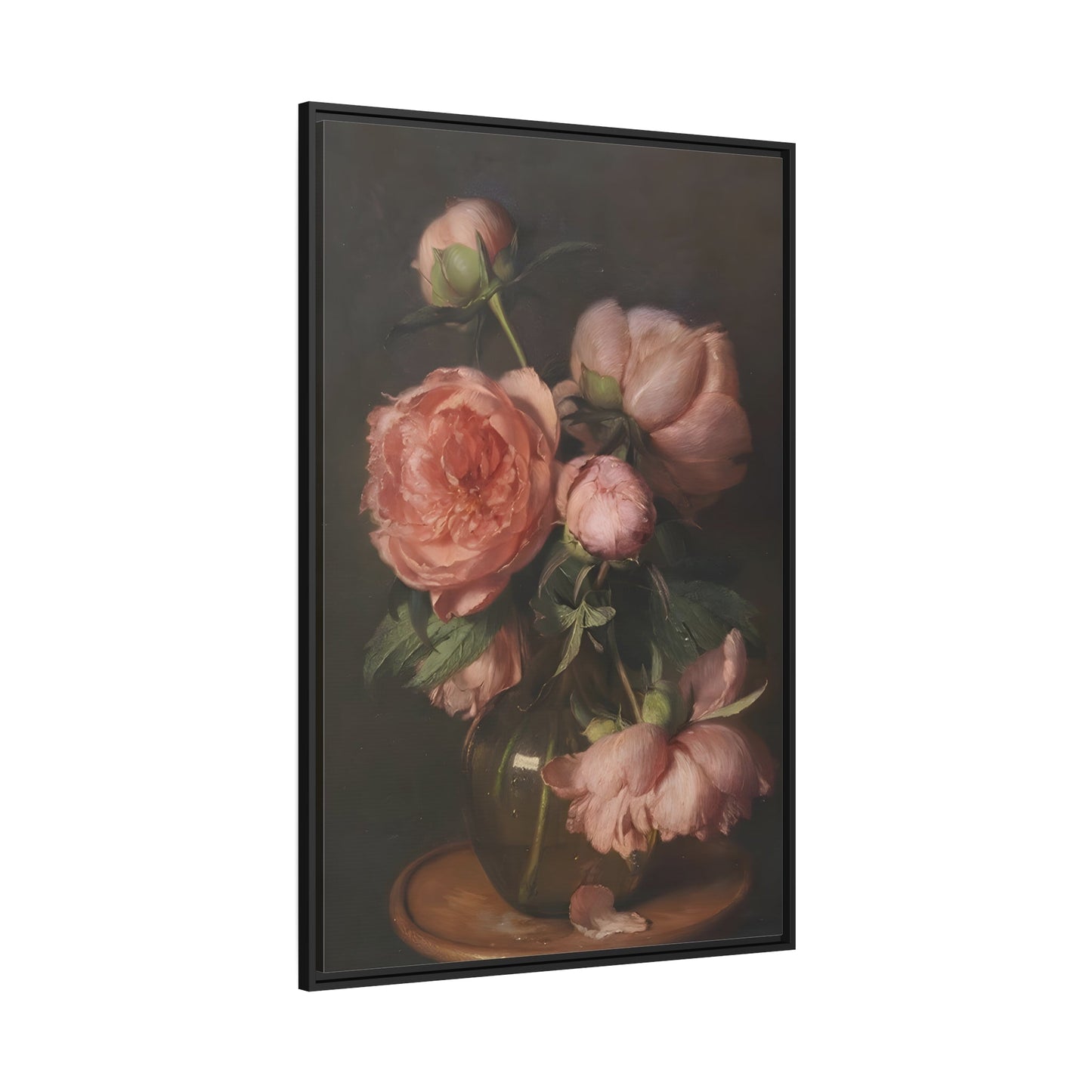 Vintage Pink Peonies Flowers - Framed Canvas Wall Art Reproduction