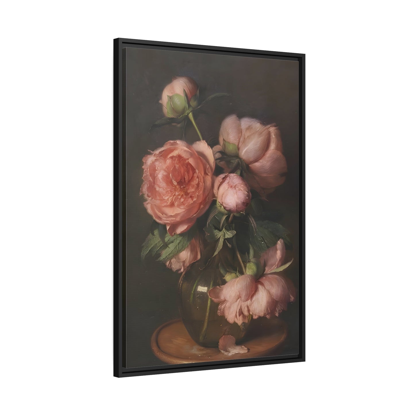 Vintage Pink Peonies Flowers - Framed Canvas Wall Art Reproduction