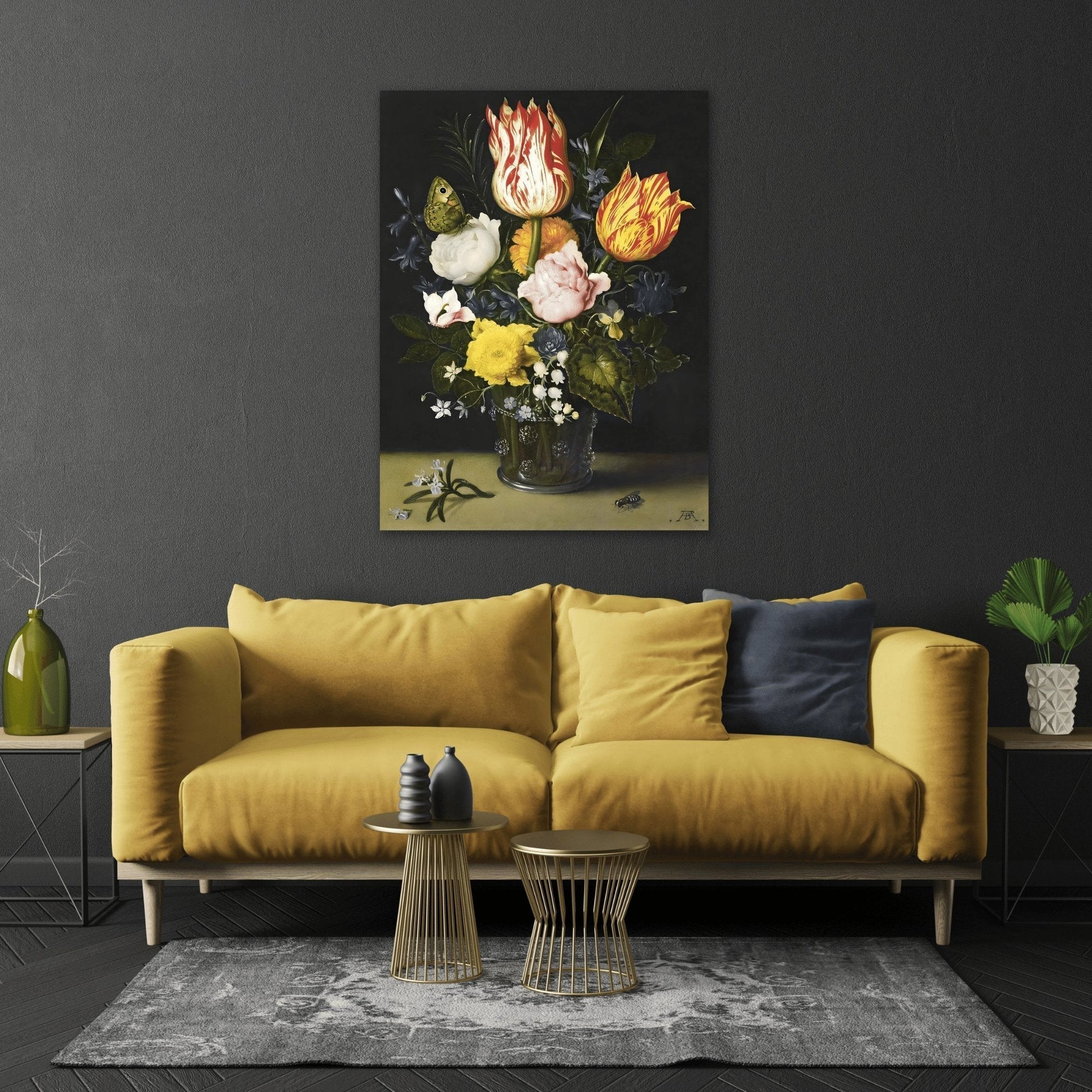 Vintage Still Life of Flowers - Moddy Floral Canvas Wall Art Print