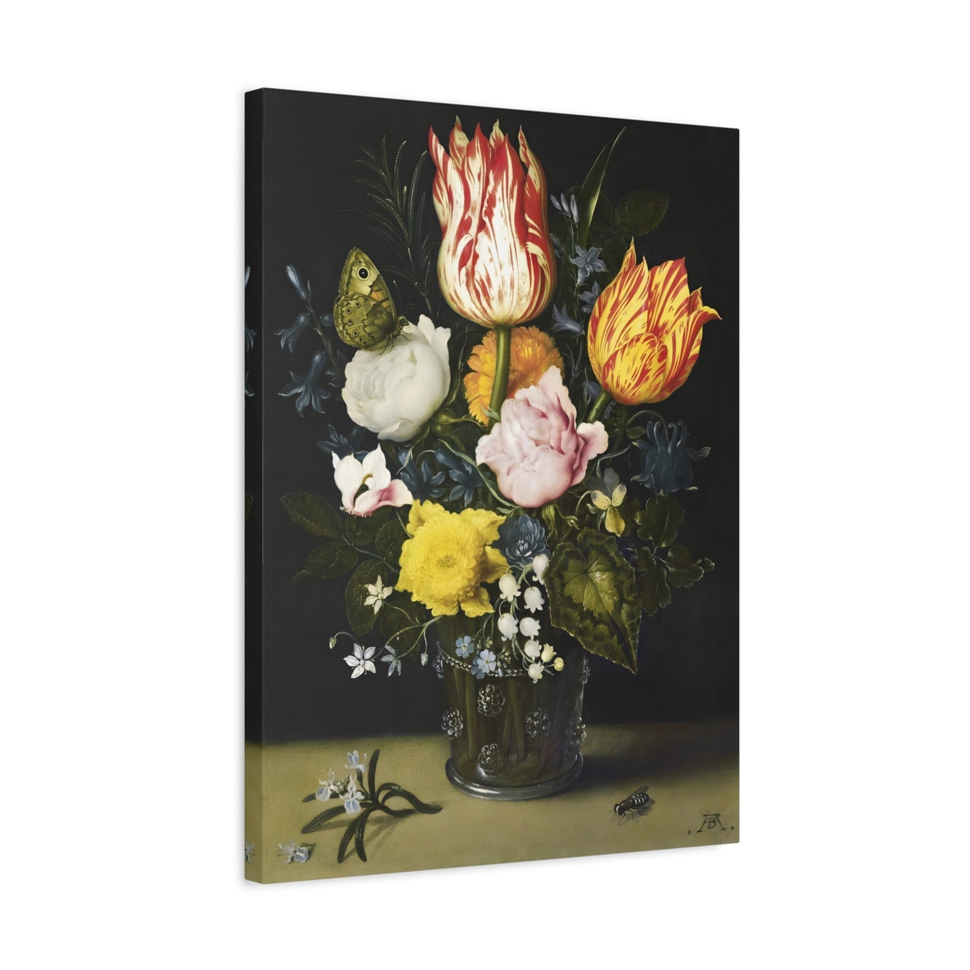 Vintage Still Life of Flowers - Moddy Floral Canvas Wall Art Print
