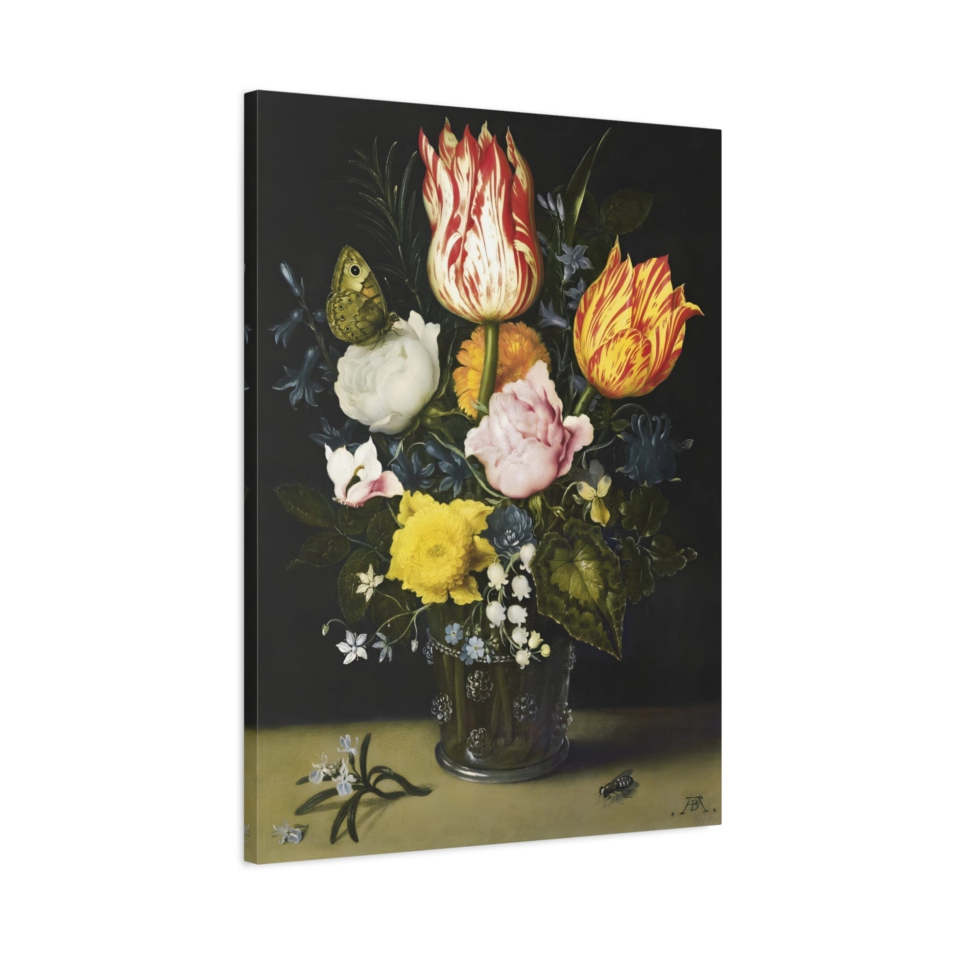 Vintage Still Life of Flowers - Moddy Floral Canvas Wall Art Print