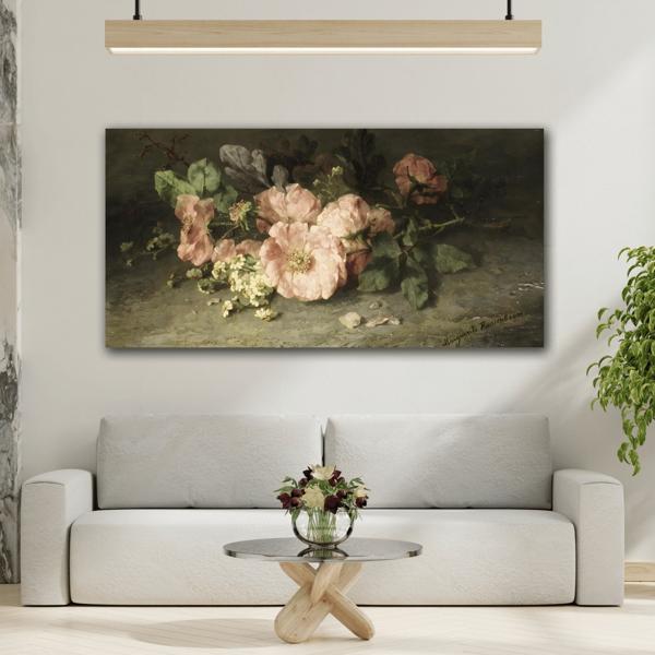 Vintage Vibrant Bouquet Pink Roses Canvas Print - Floral Wall Art Reproduction Prints