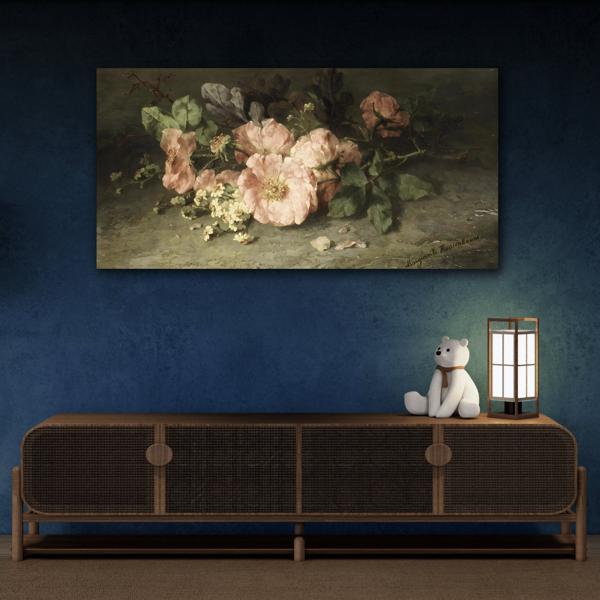 Vintage Vibrant Bouquet Pink Roses Canvas Print - Floral Wall Art Reproduction Prints