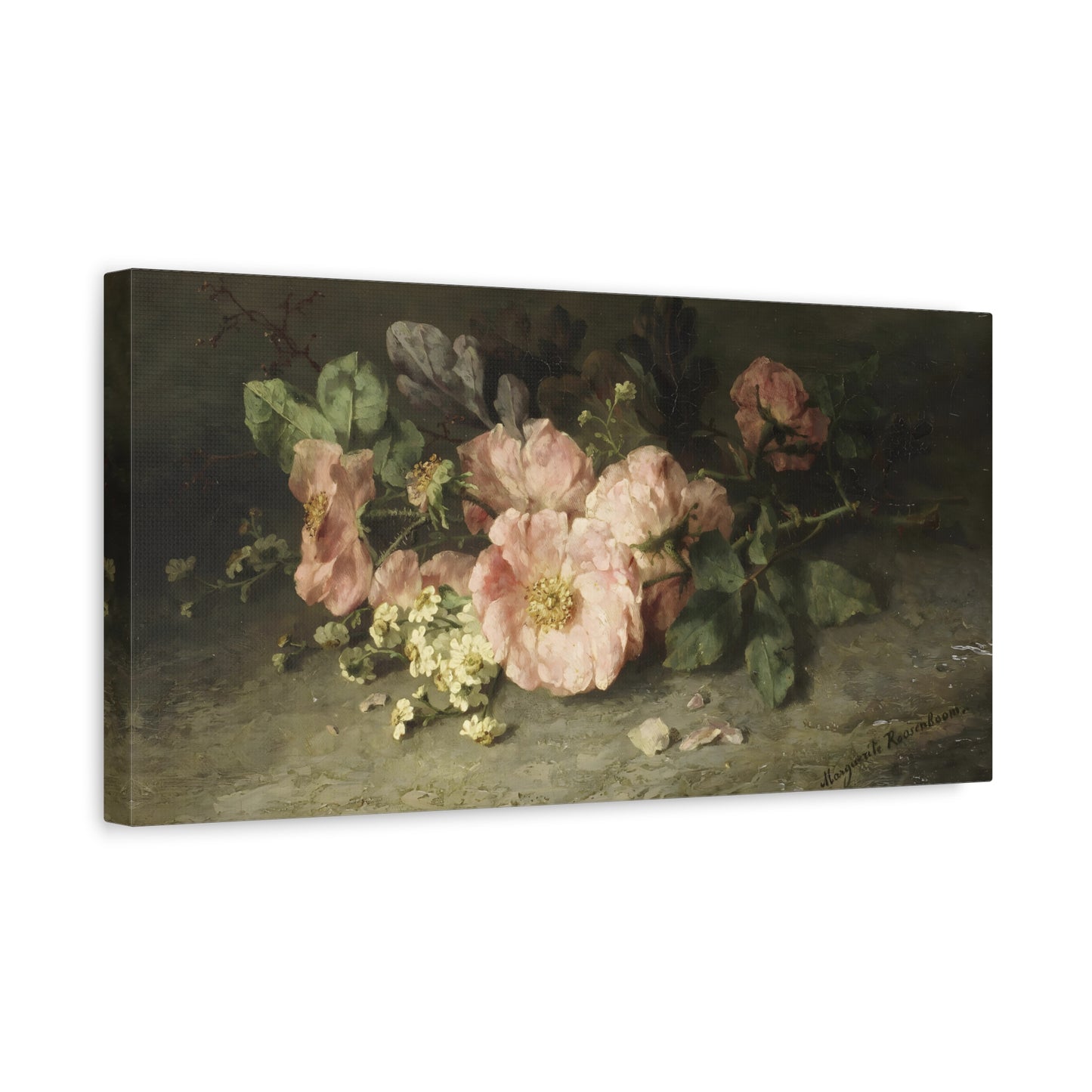 Vintage Vibrant Bouquet Pink Roses Canvas Print - Floral Wall Art Reproduction Prints