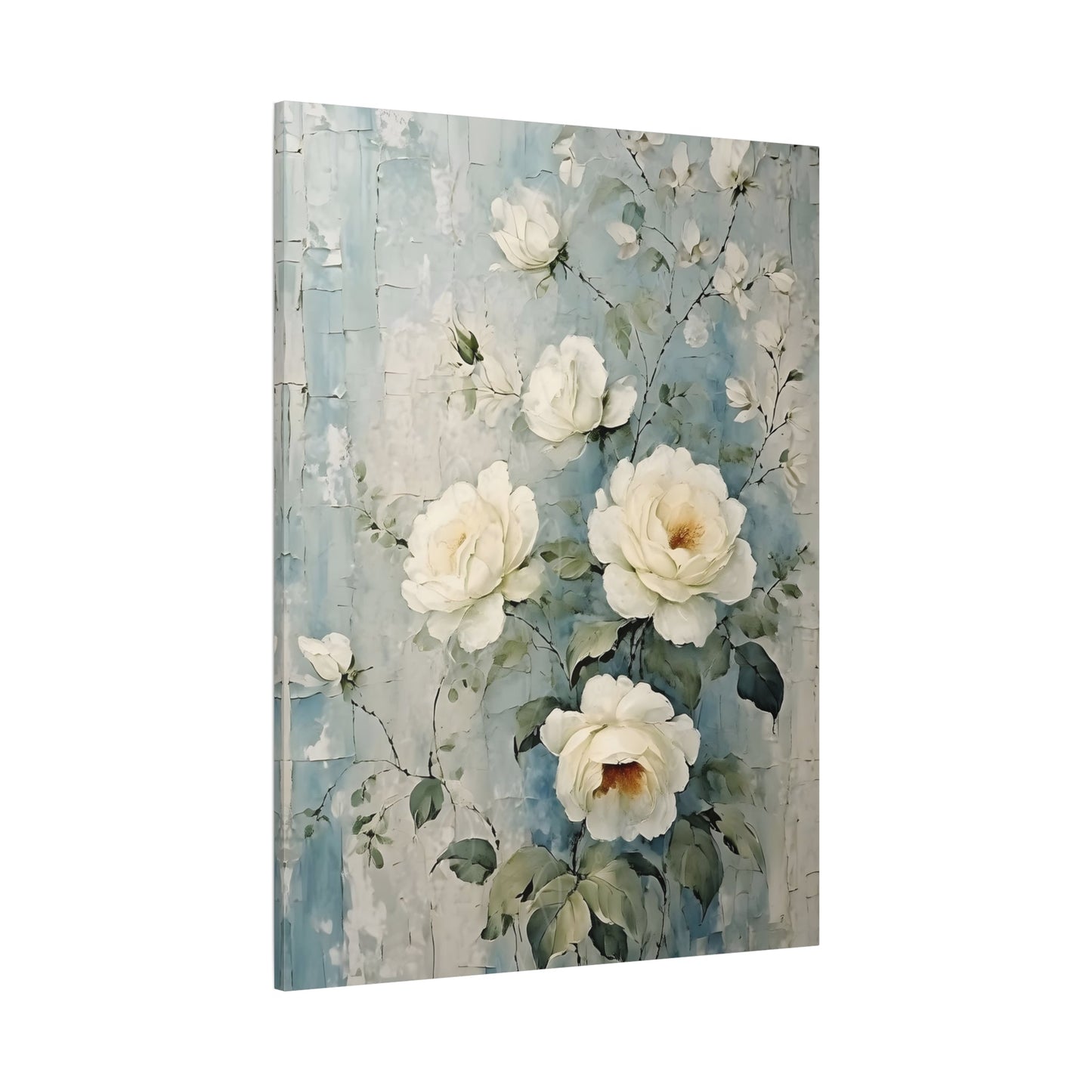 Vintage White Roses Flowers Canvas Wall Art Print
