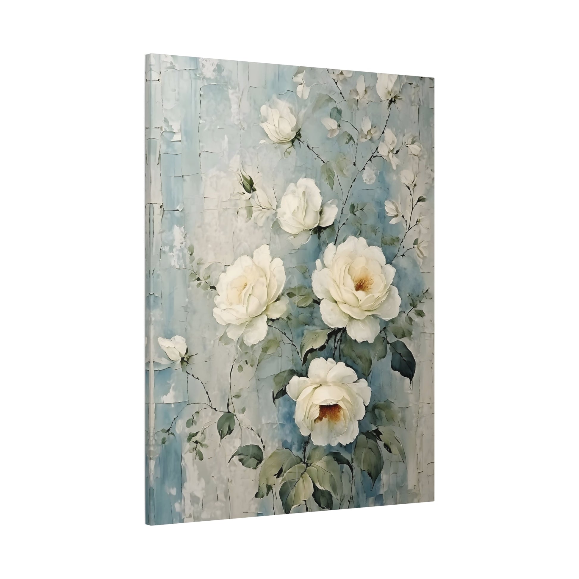 Vintage White Roses Flowers Canvas Wall Art Print