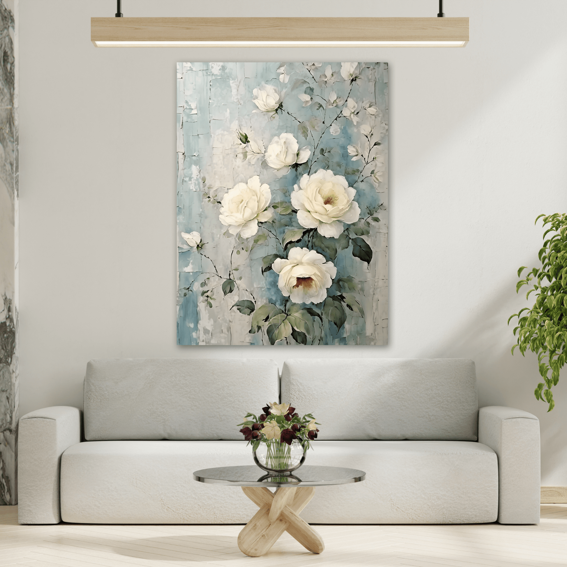Vintage White Roses Flowers Canvas Wall Art Print