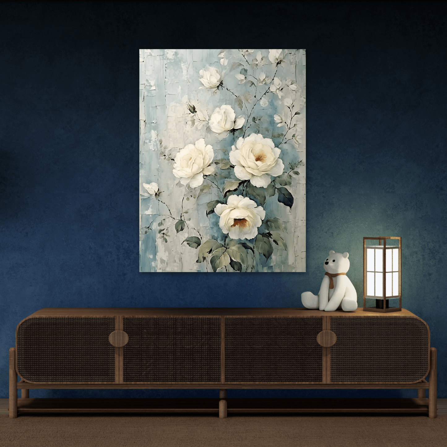 Vintage White Roses Flowers Canvas Wall Art Print