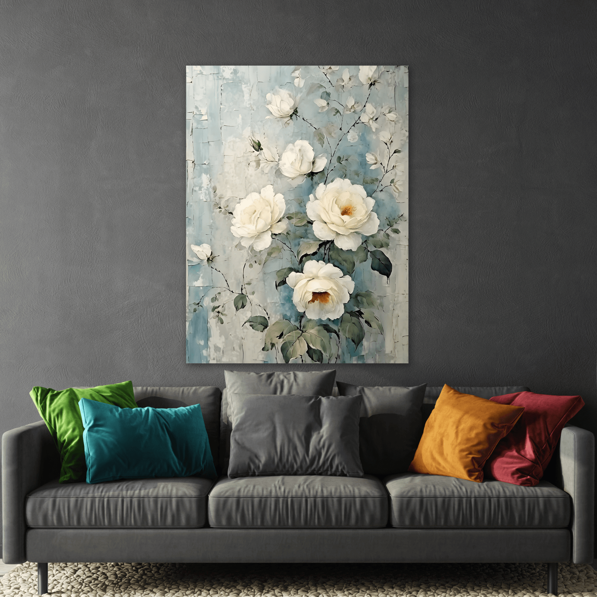 Vintage White Roses Flowers Canvas Wall Art Print