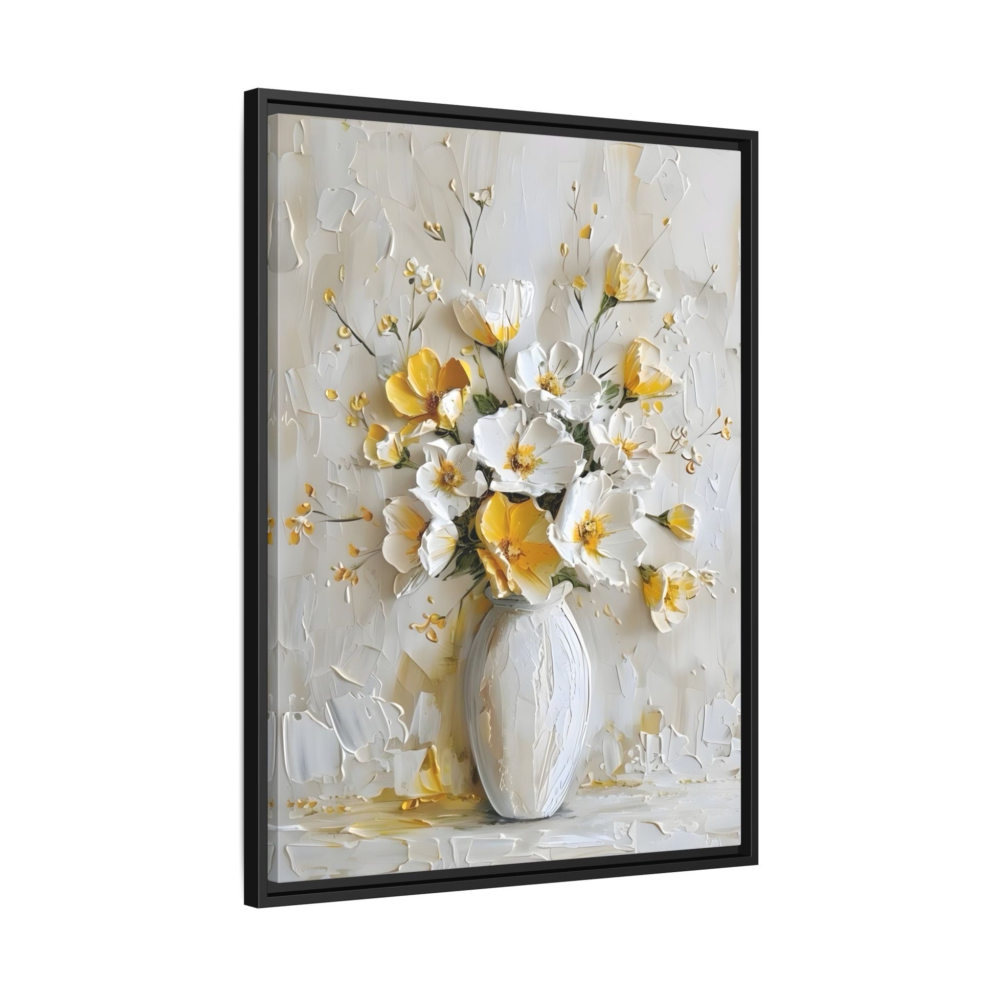 Vintage White Yellow Abstract Roses Wall Art Canvas Prints