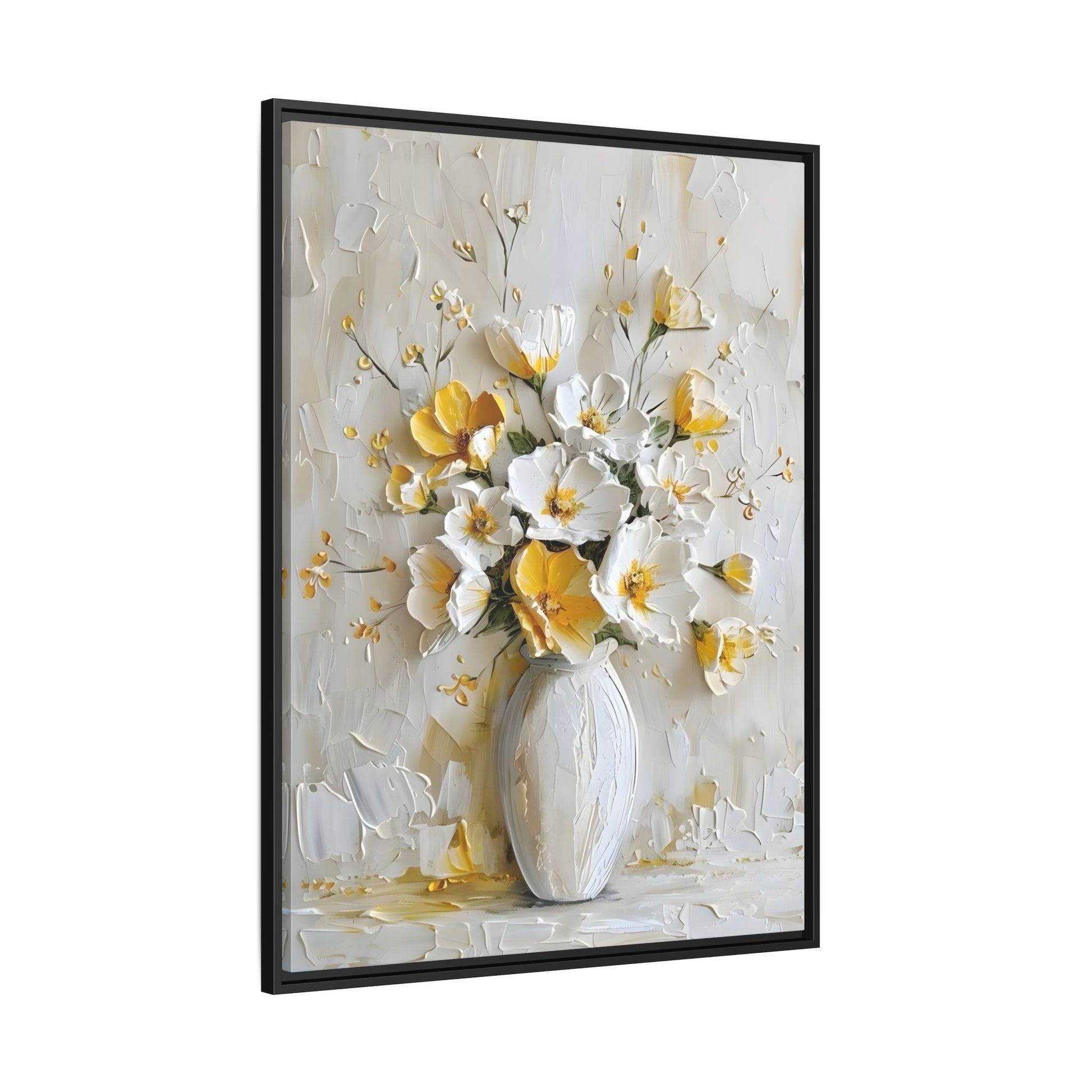 Vintage White Yellow Abstract Roses Wall Art Canvas Prints
