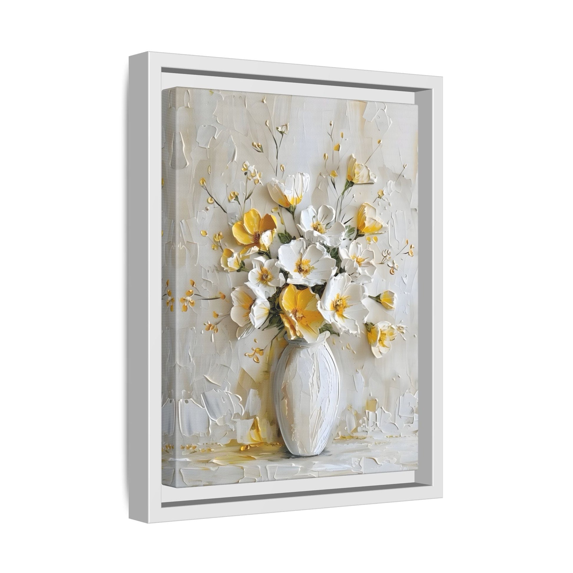 Vintage White Yellow Abstract Roses Wall Art Canvas Prints