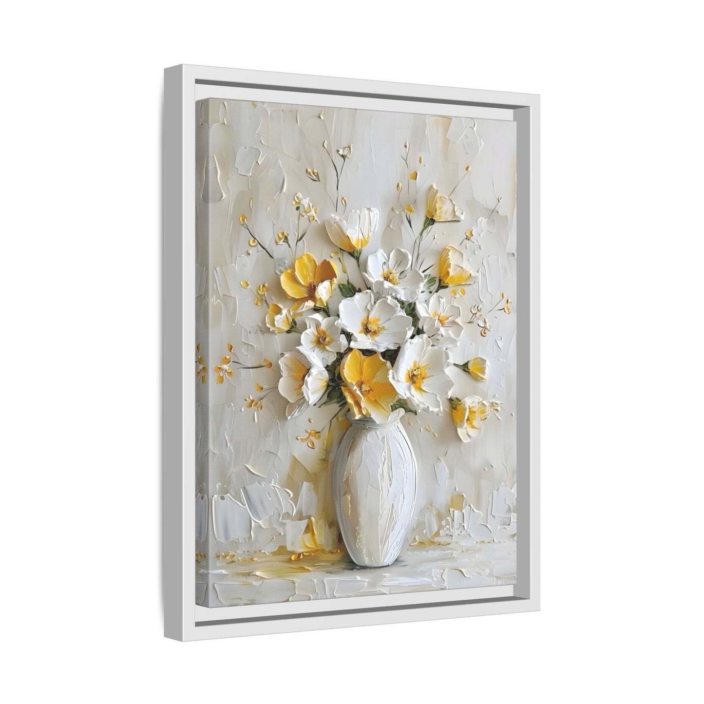 Vintage White Yellow Abstract Roses Wall Art Canvas Prints