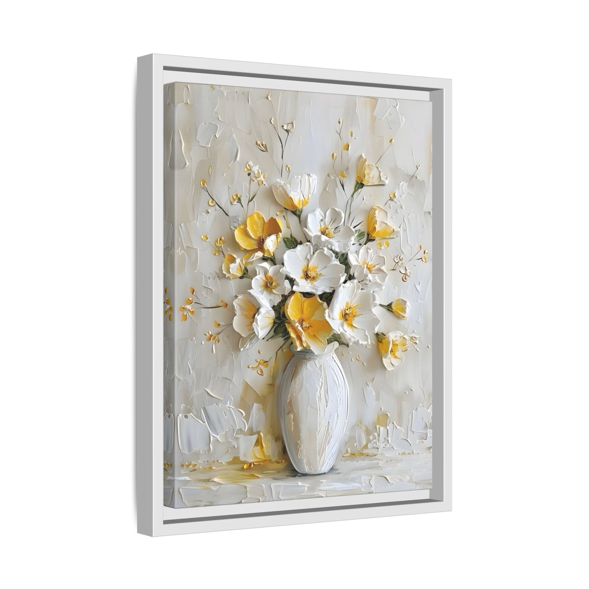 Vintage White Yellow Abstract Roses Wall Art Canvas Prints