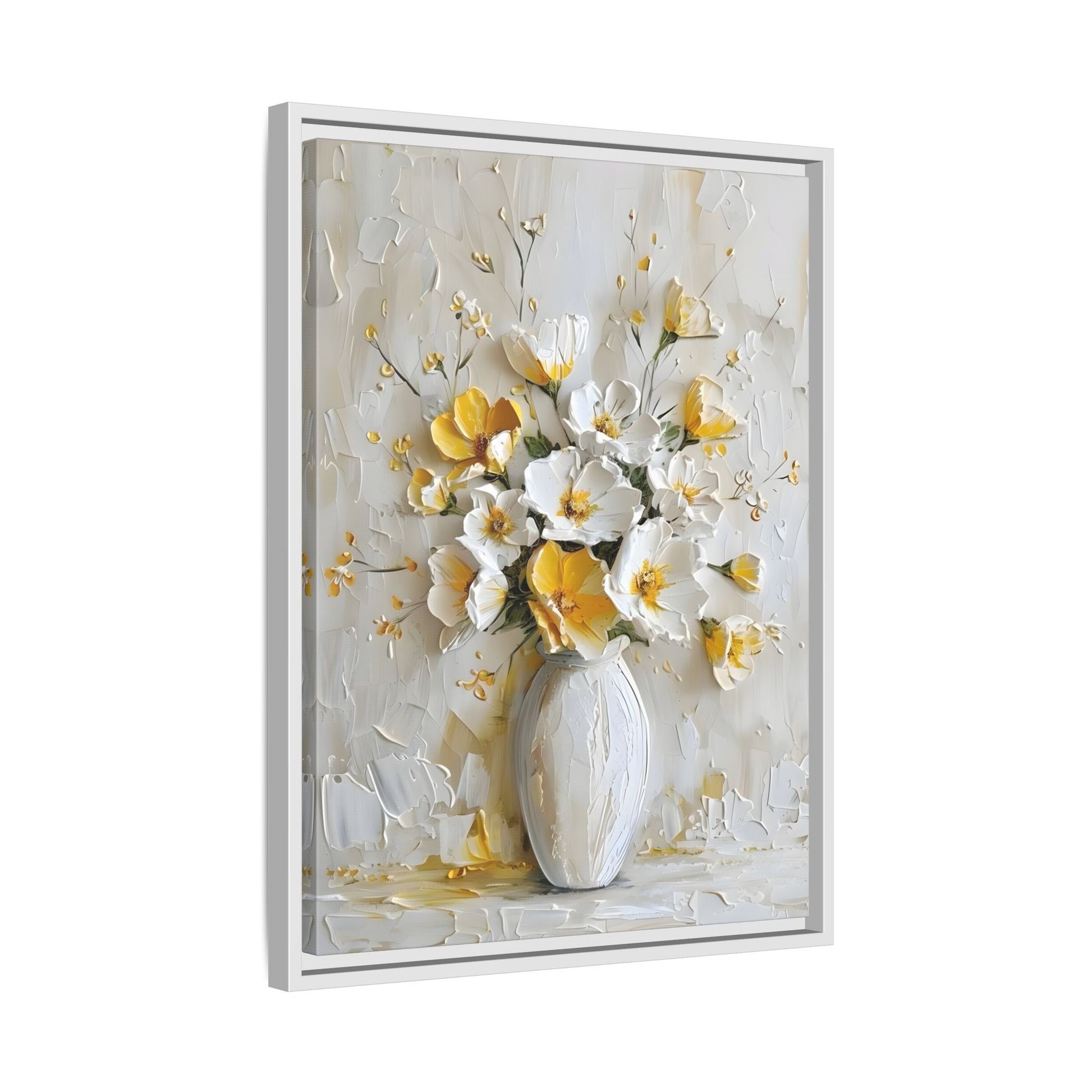 Vintage White Yellow Abstract Roses Wall Art Canvas Prints