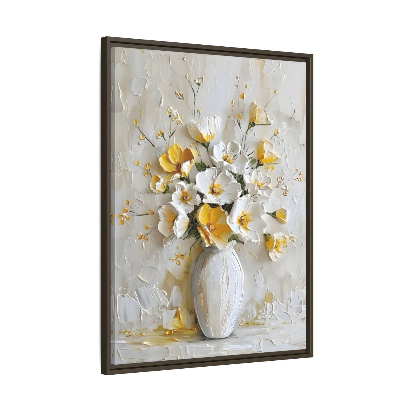 Vintage White Yellow Abstract Roses Wall Art Canvas Prints