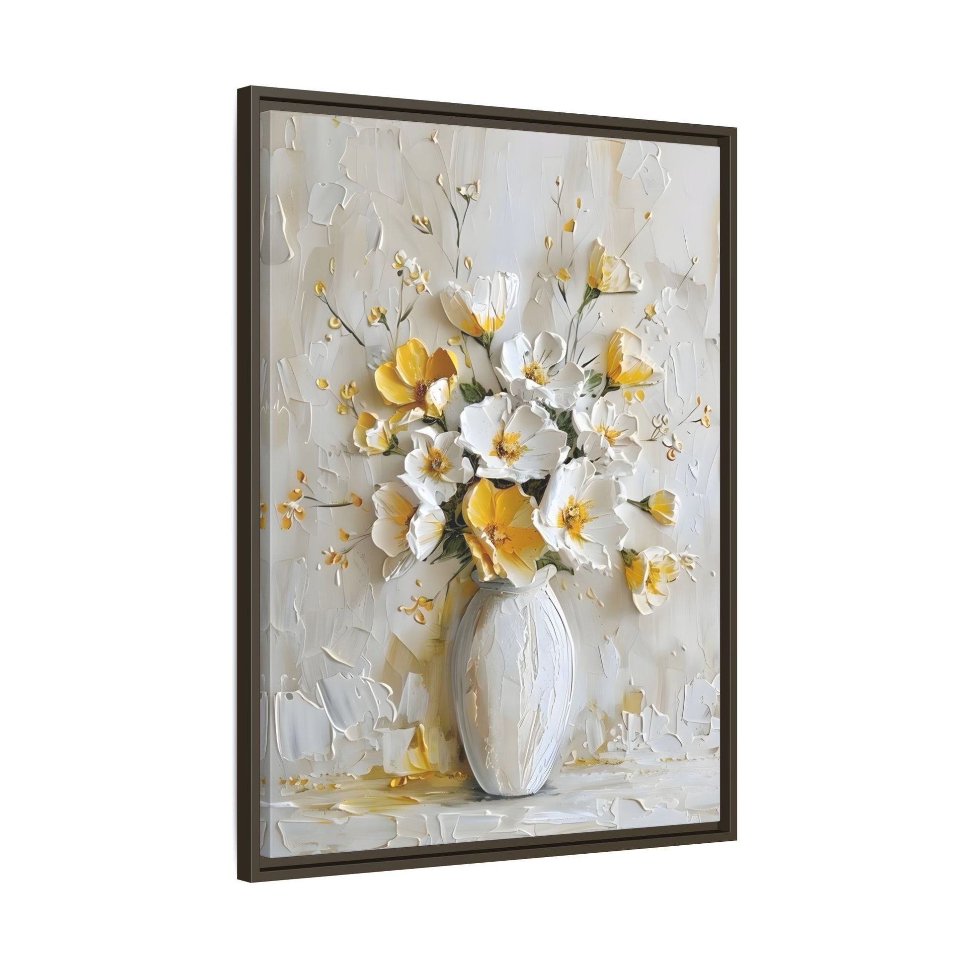 Vintage White Yellow Abstract Roses Wall Art Canvas Prints