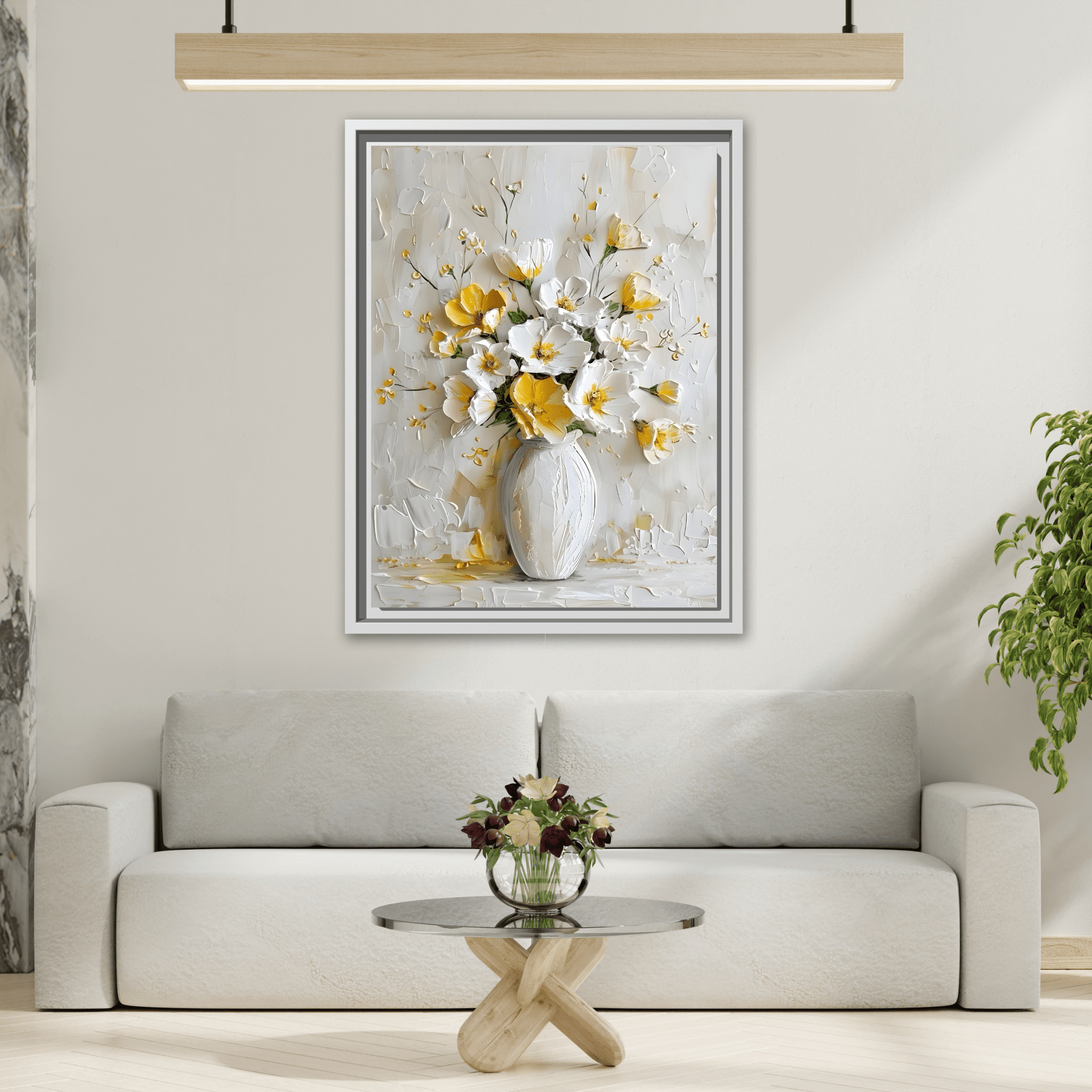 Vintage White Yellow Abstract Roses Wall Art Canvas Prints