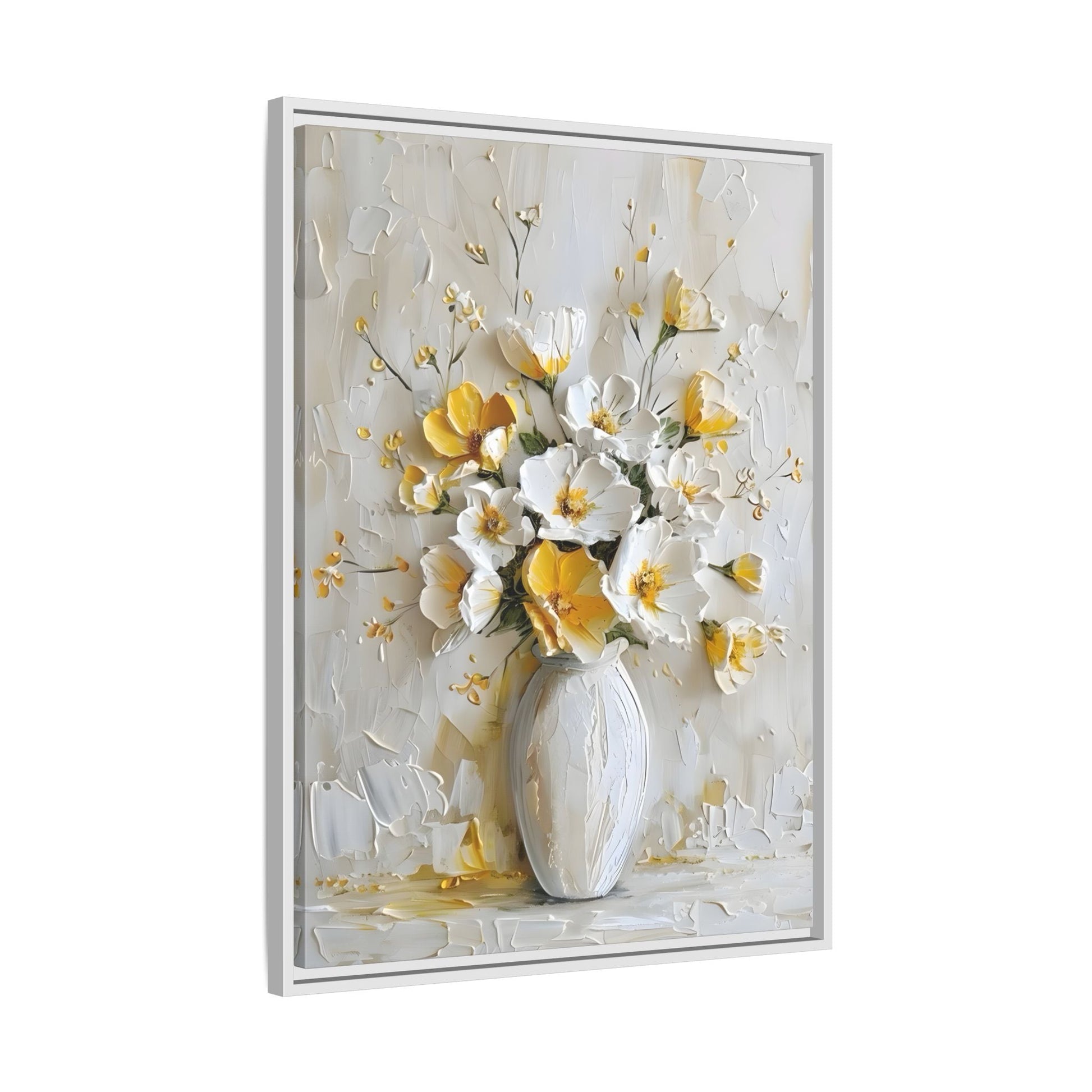 Vintage White Yellow Abstract Roses Wall Art Canvas Prints